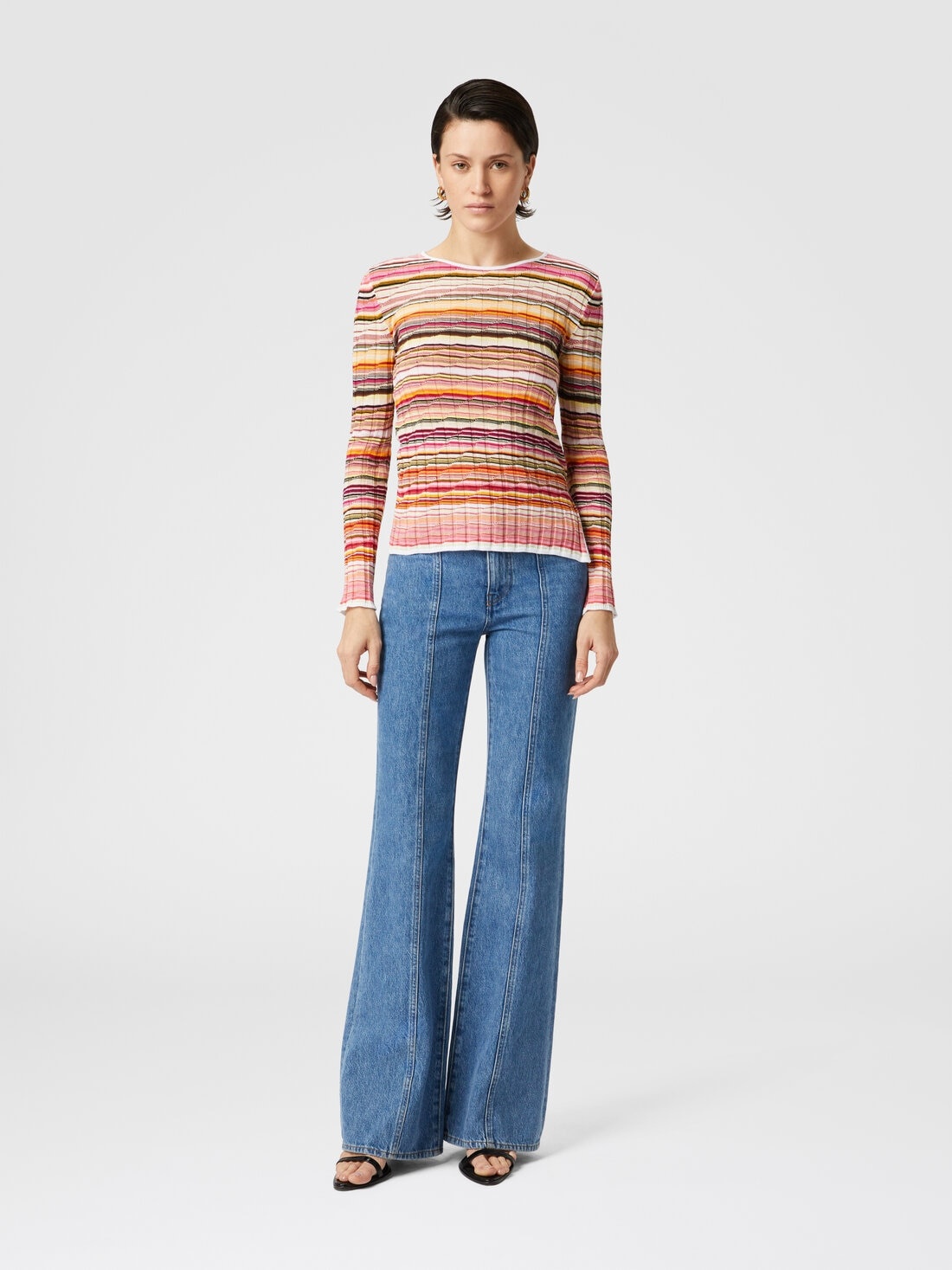 Striped cotton and viscose ribbed sweater with long sleeves - 2