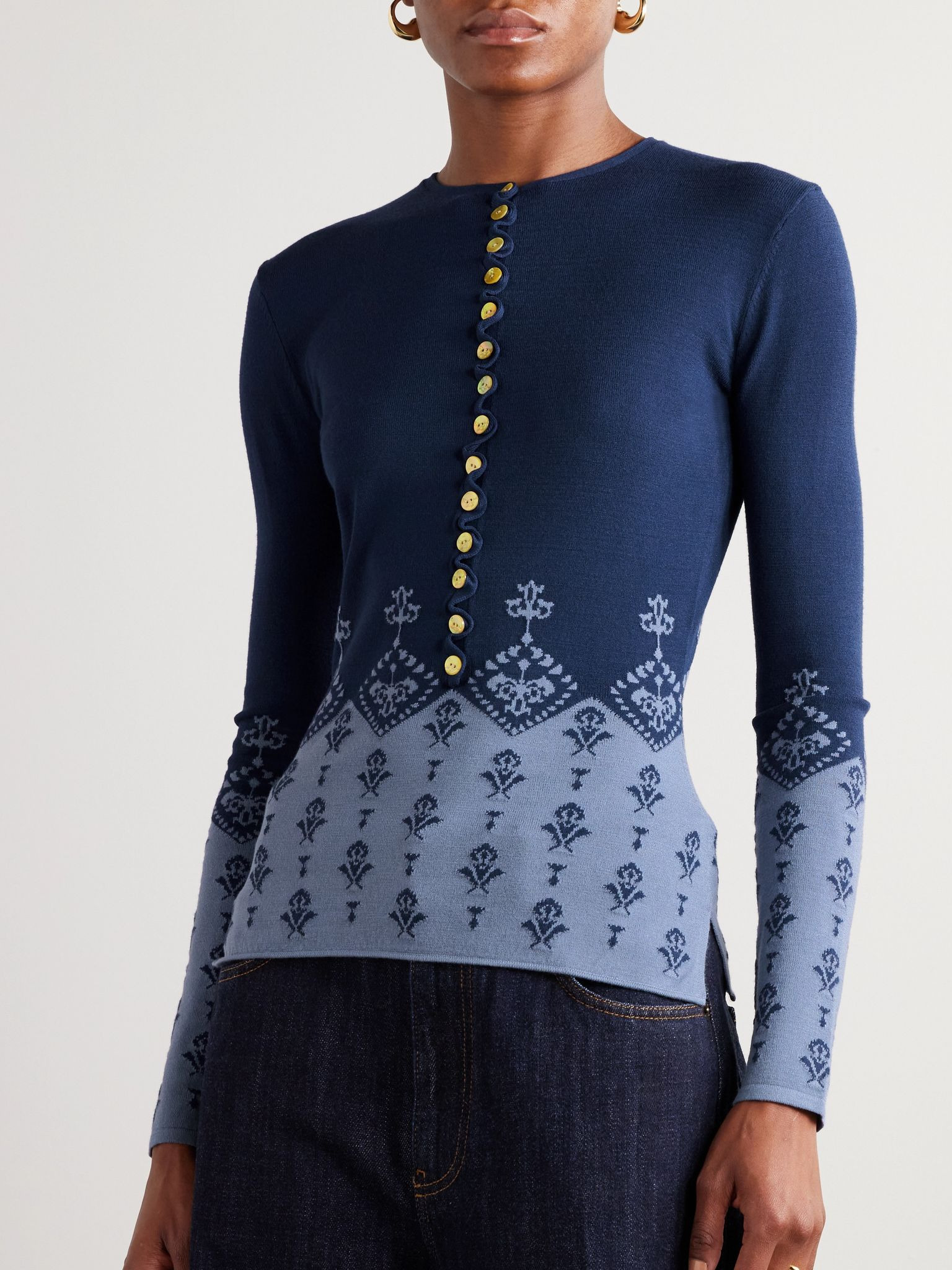 Ruffled jacquard-knit sweater Blue - 3