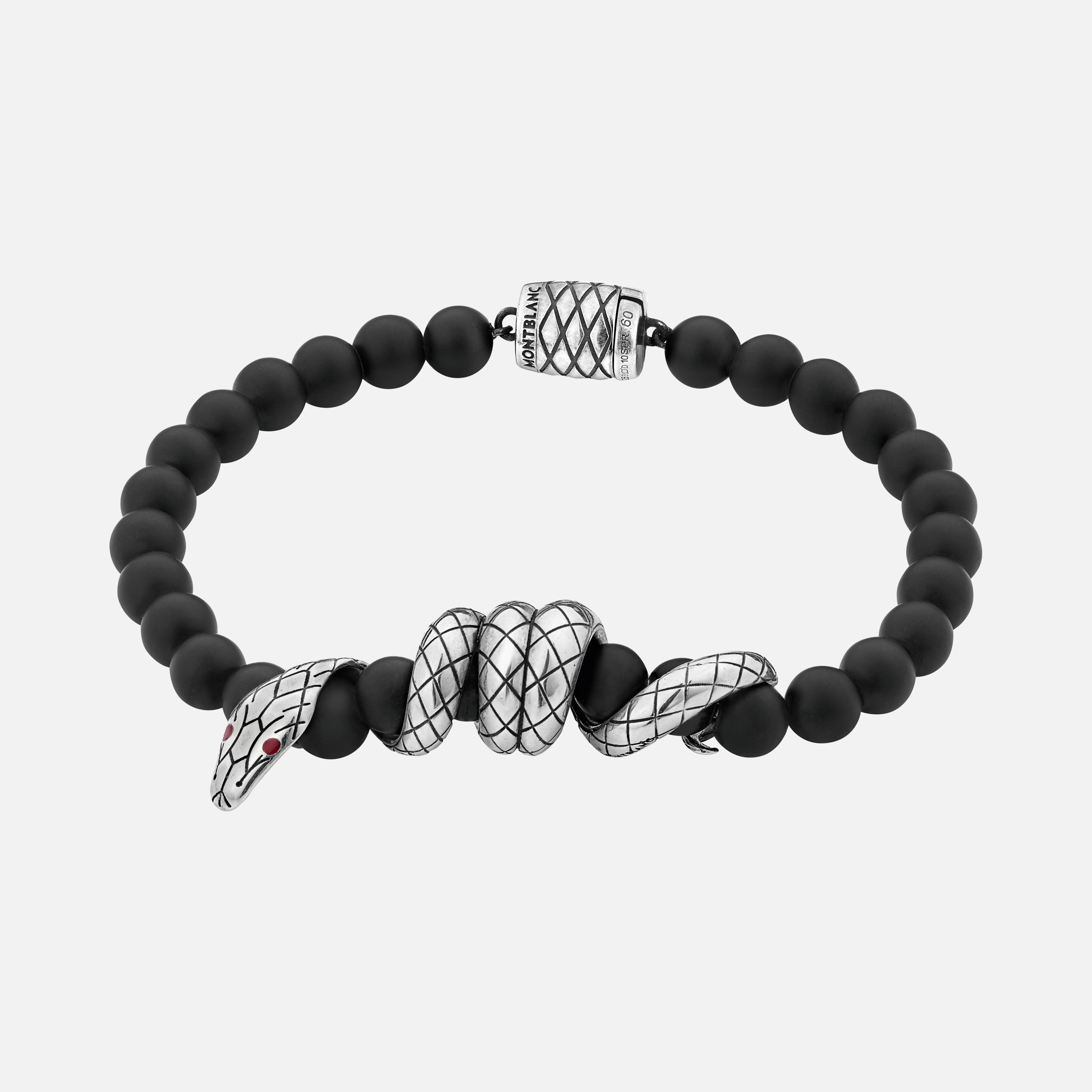 Onyx-Bead Bracelet with Serpent Detail in Silver - 1