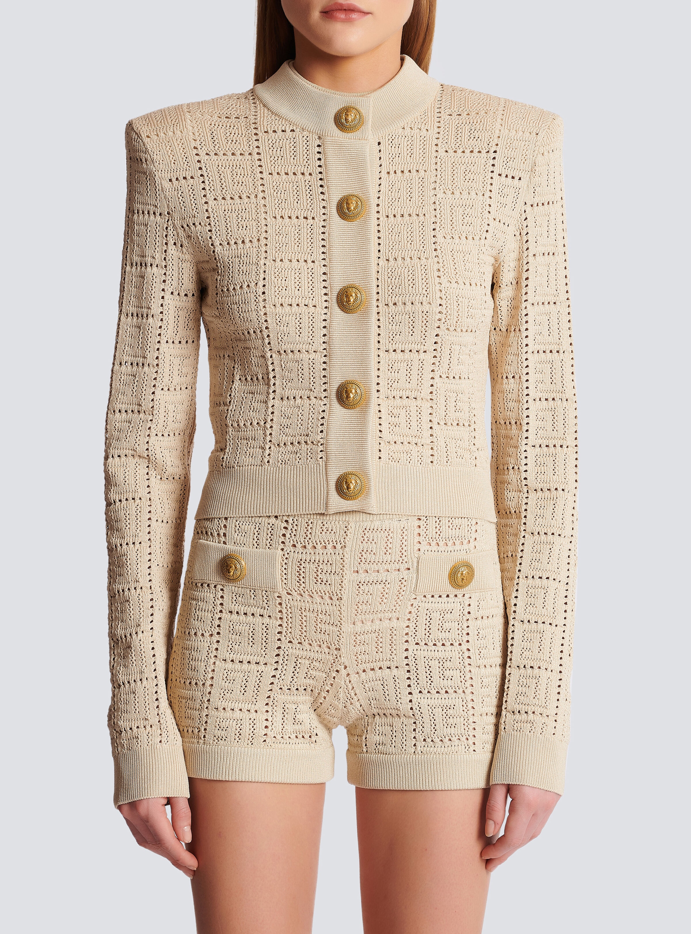 Monogrammed openwork knit cardigan - 5