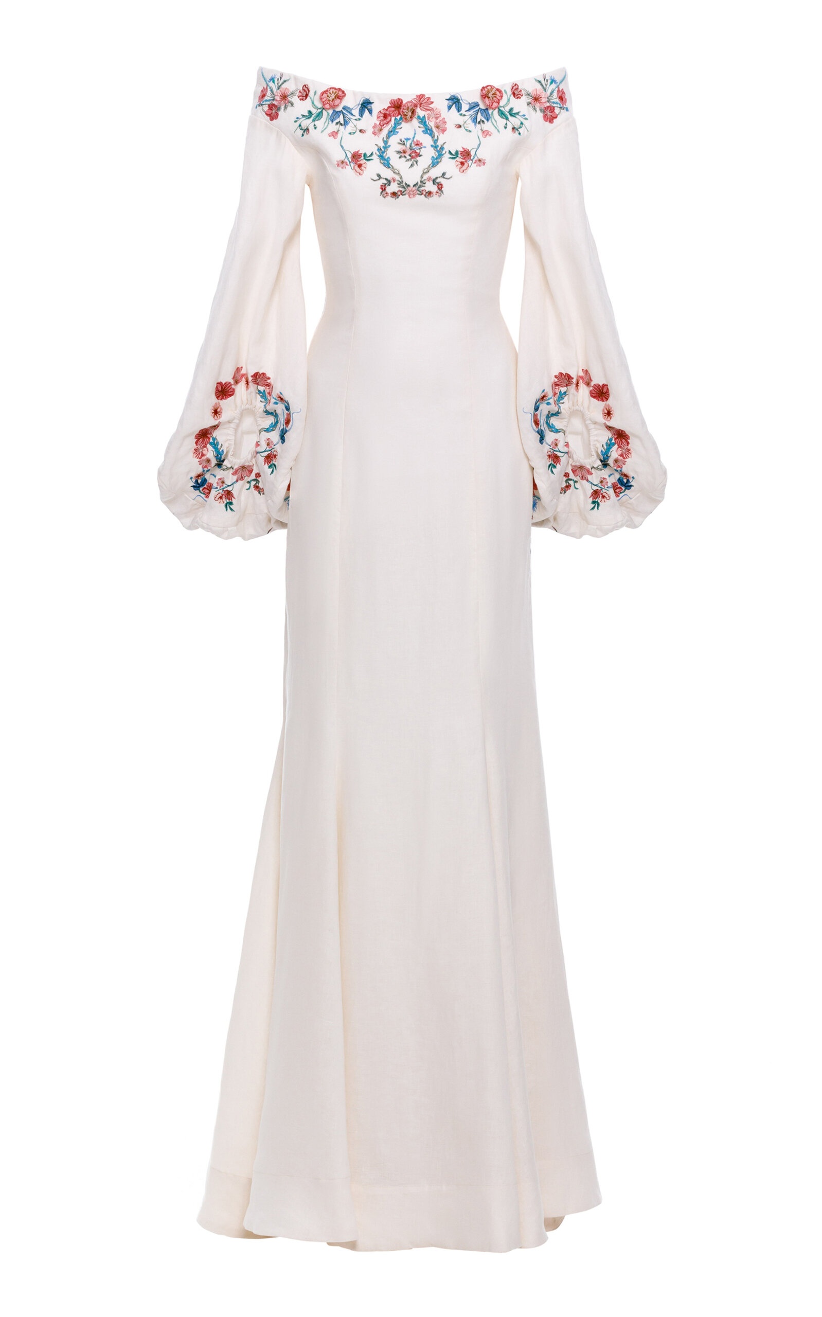 Peccana Embroidered Silk Maxi Dress ivory - 1