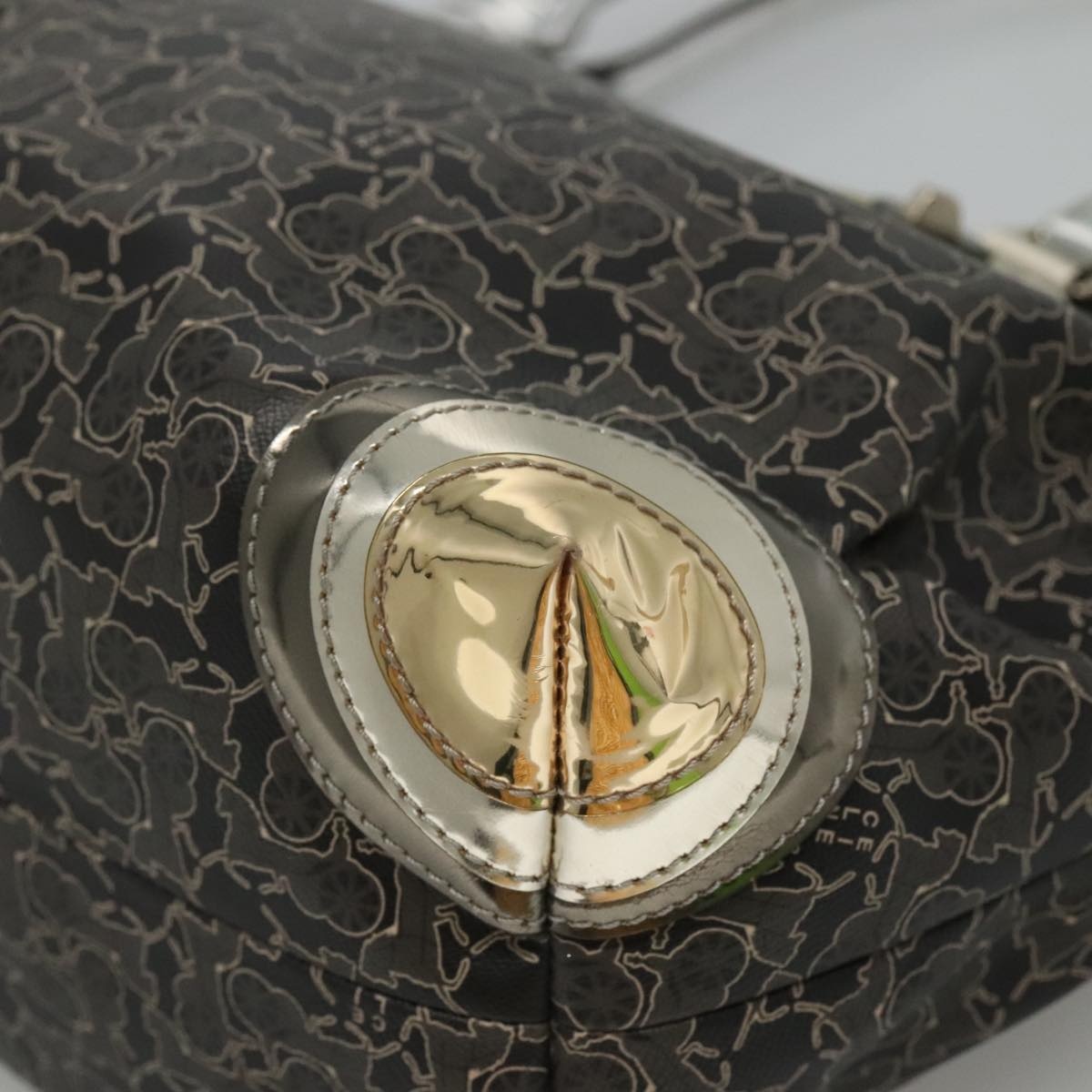 CELINE Horse Carriage Tote Bag Pvc Leather Black Silver - 10