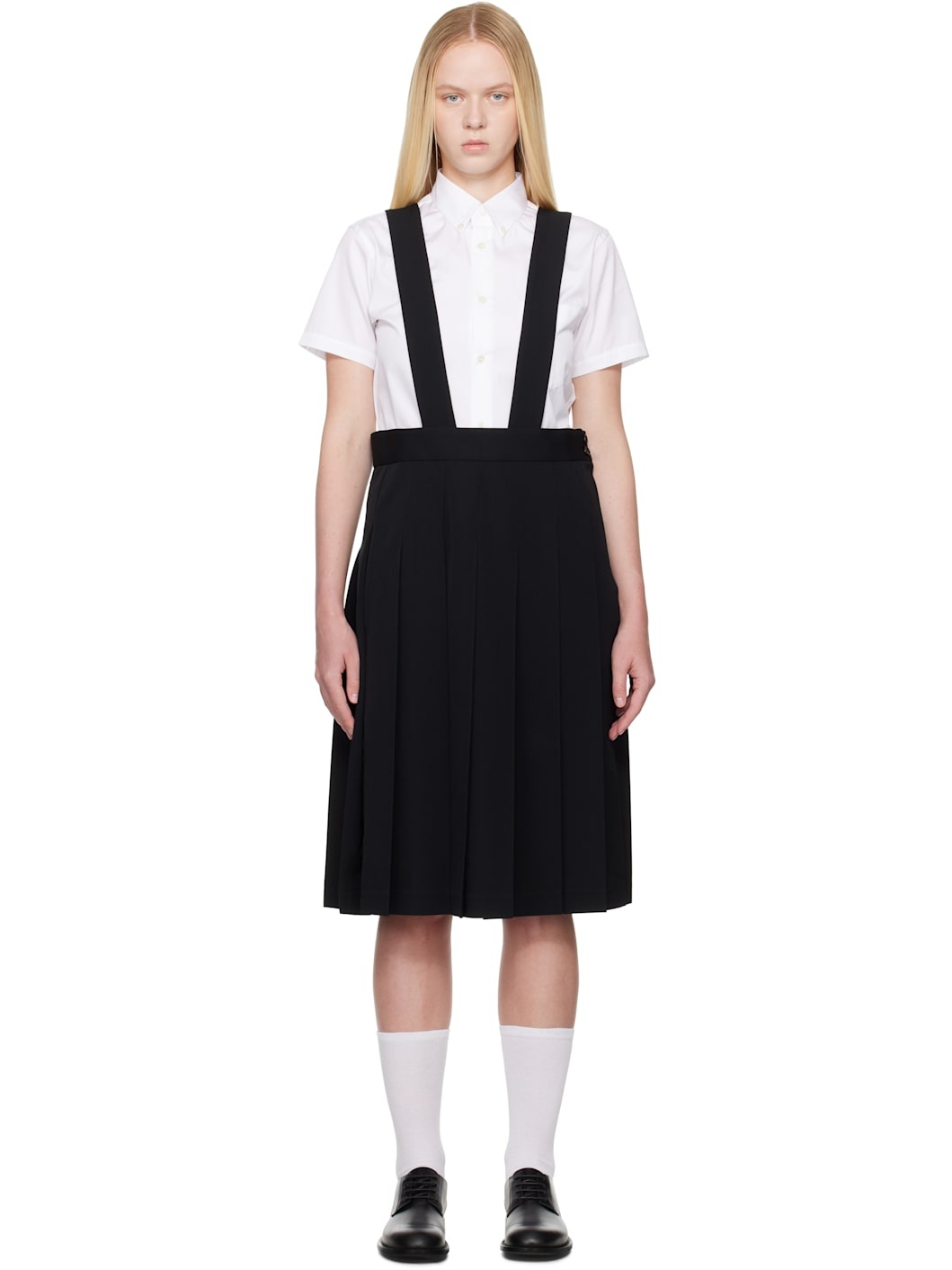 Black Pleated Pinafore Midi Skirt - 1