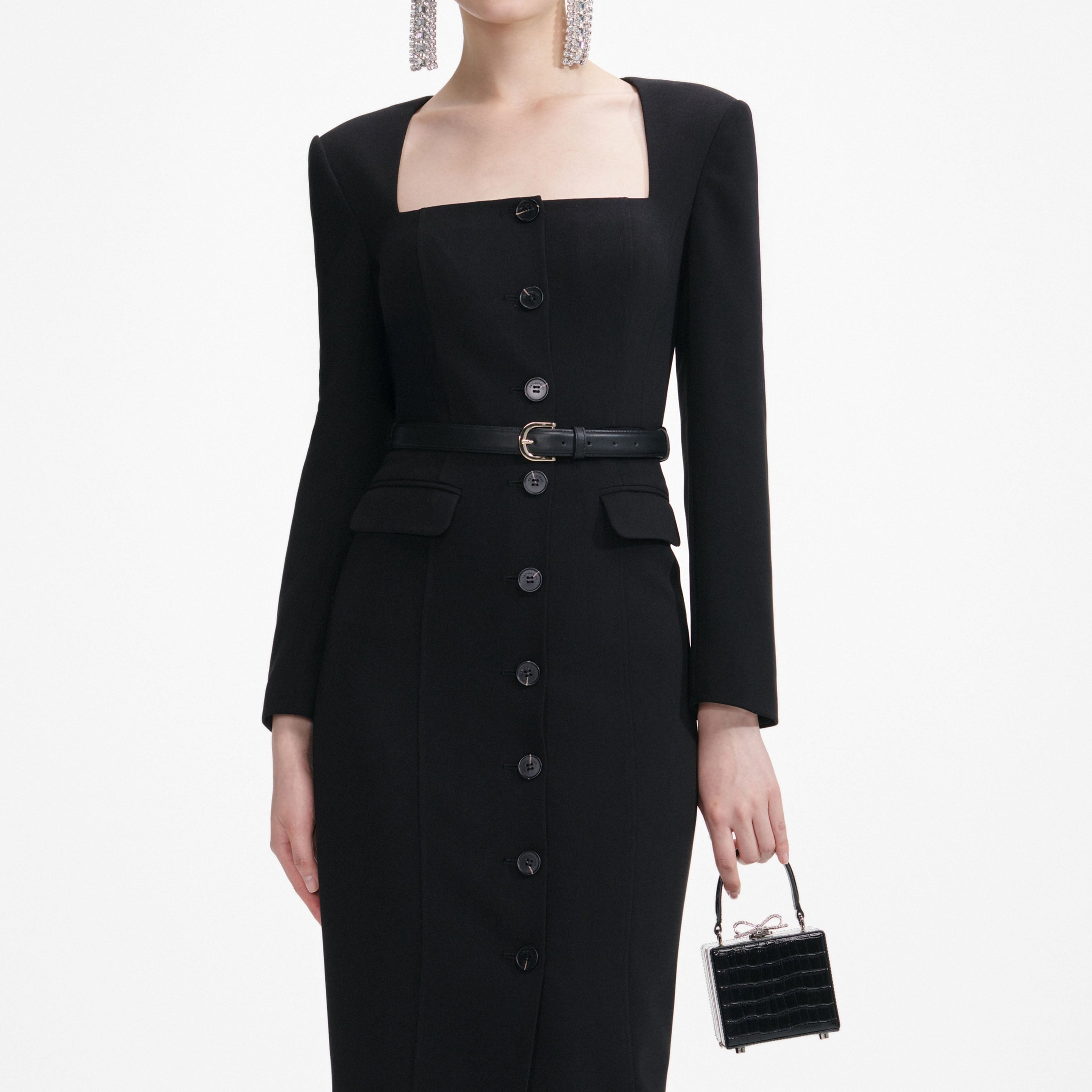 Black Tailored Crepe Midi Dress - 4