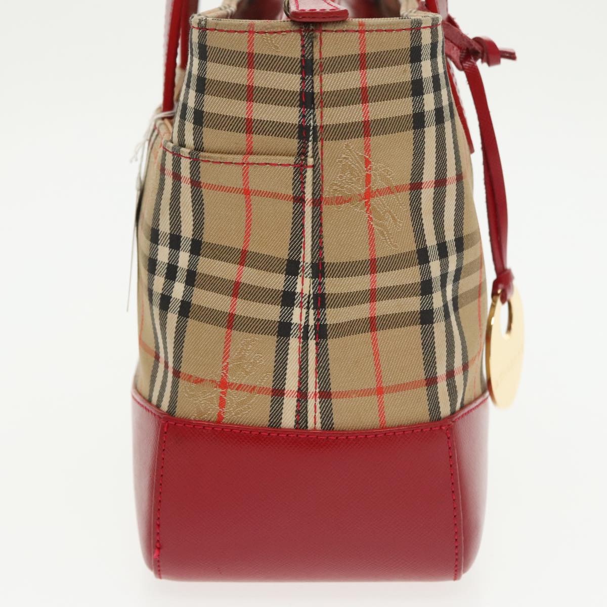Burberry Nova Check Hand Bag Canvas Leather Beige Red - 5