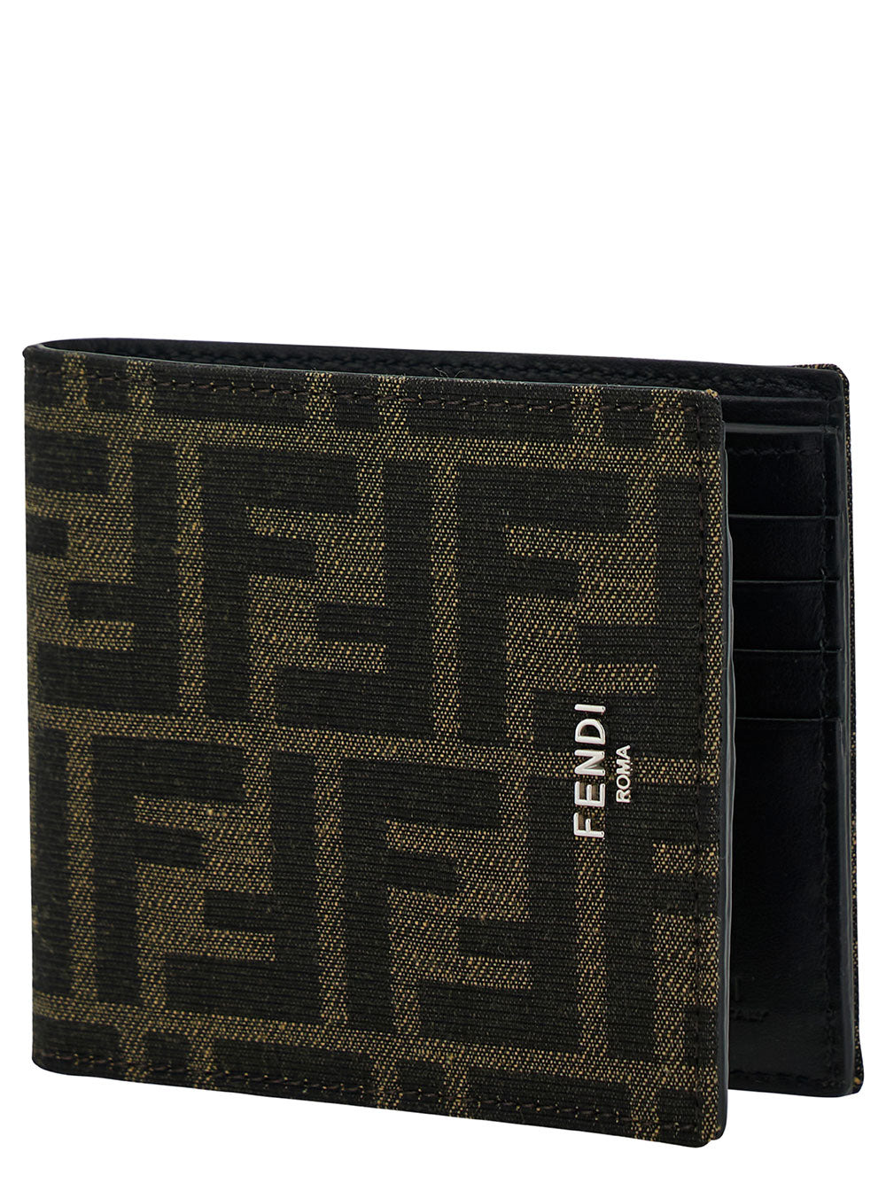 Fendi Men Brown And Tobacco Bi-Fold Wallet With Fendi Roma Lettering In Leather Man - 2