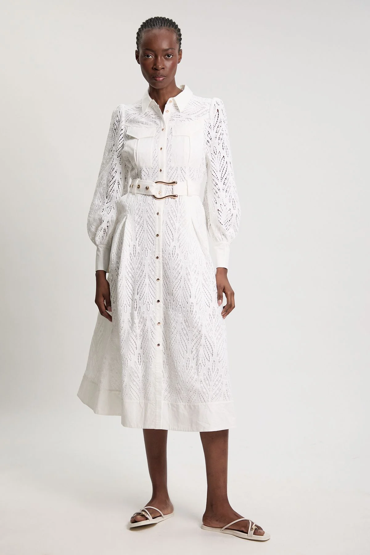 Cotton Cutwork Woven Shirt Midi Dress - 1
