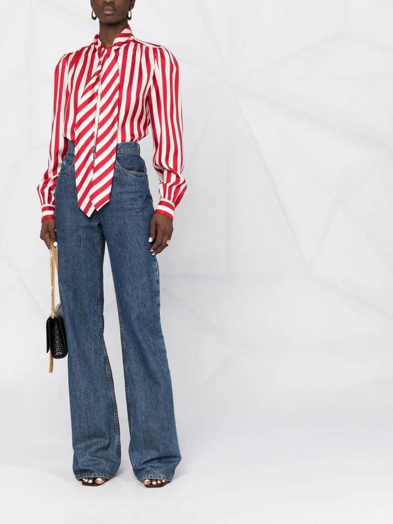 SAINT LAURENT pussybow striped shirt outlook