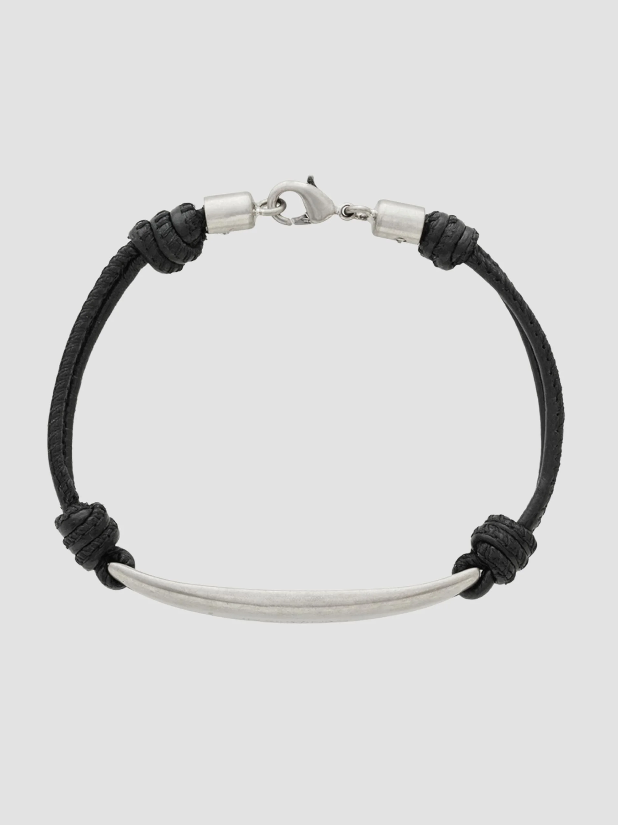 Men's Cord Bracelet in Leather and Metal - Black Silver - 1