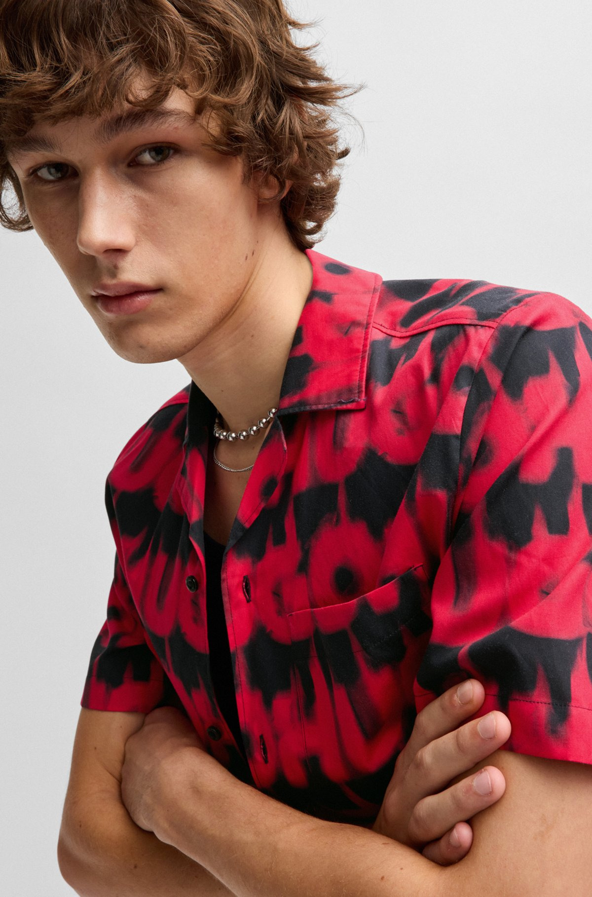 RELAXED-FIT SHIRT IN COTTON WITH SMOKE-LOGO PRINT - 3