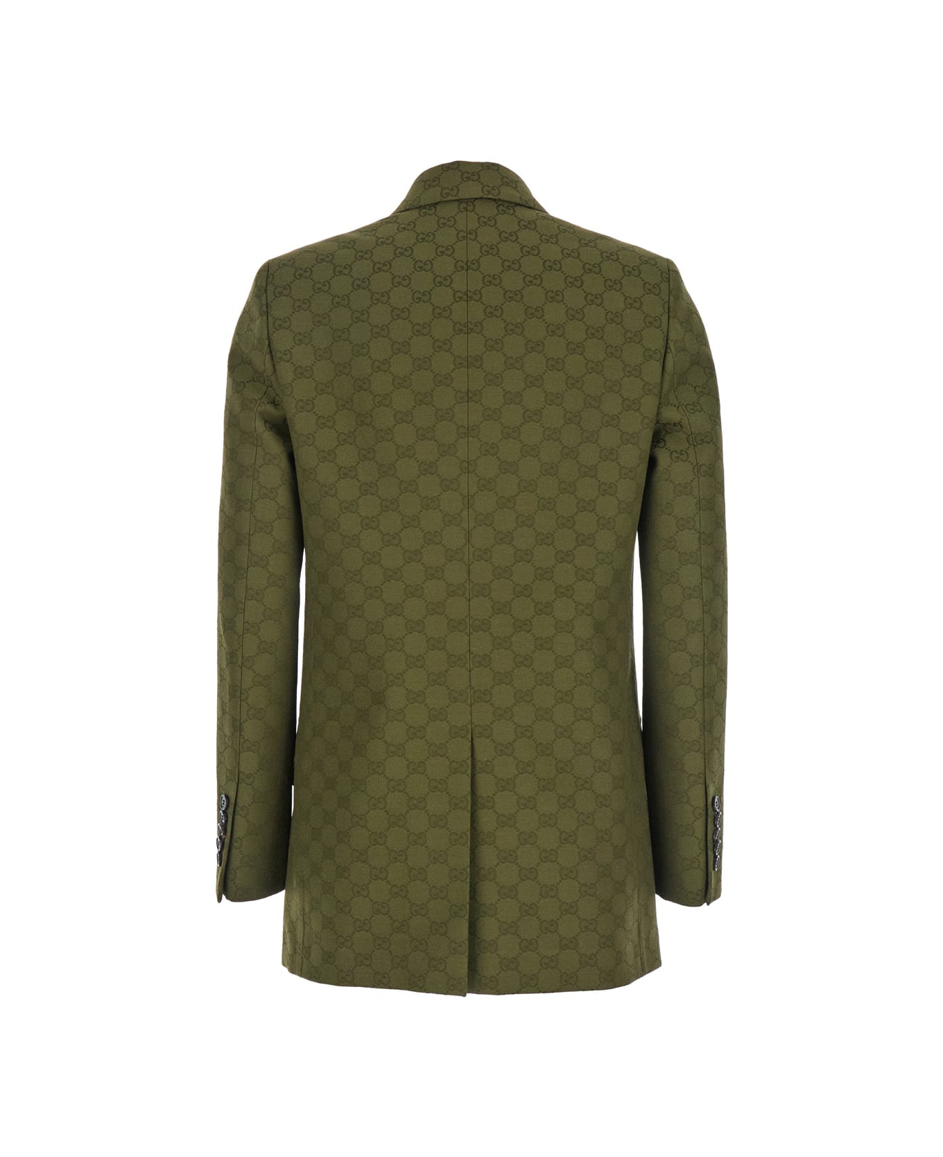 Green Double-breasted Jacket With Peak Revers In Gg Canvas Woman - 2