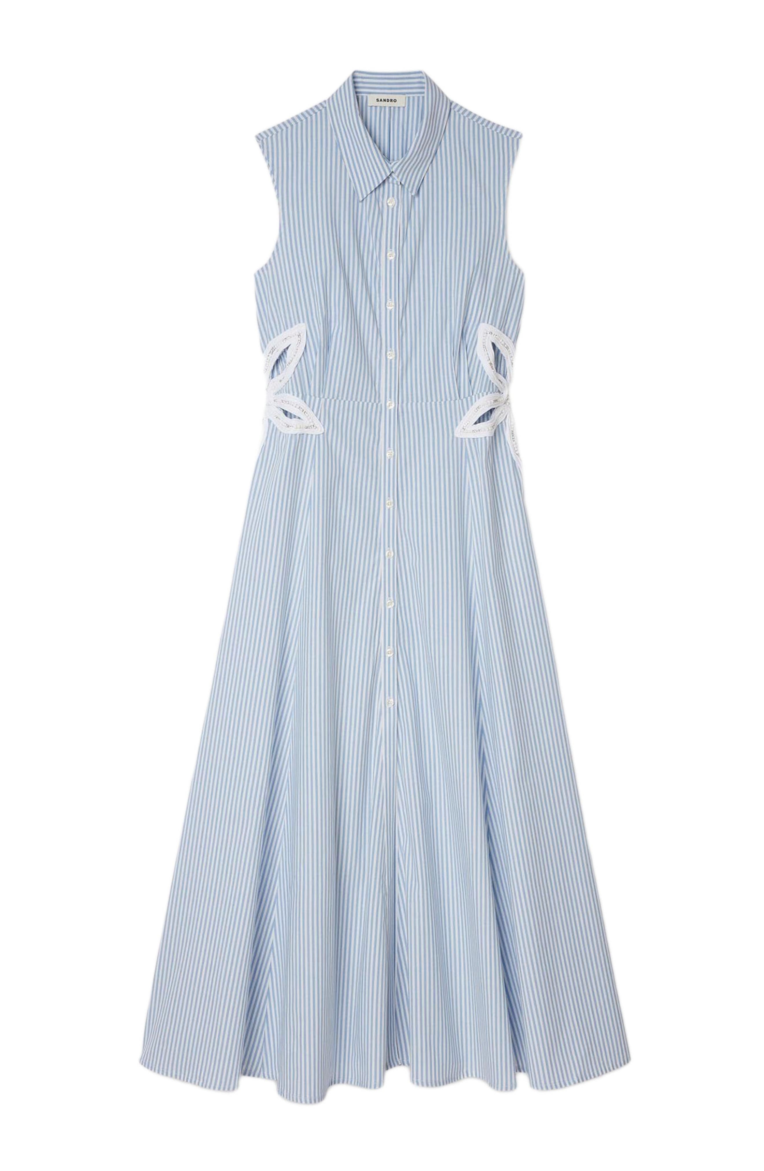SANDRO Stripy embroidered maxi dress in Sky Blue at Nordstrom - 5