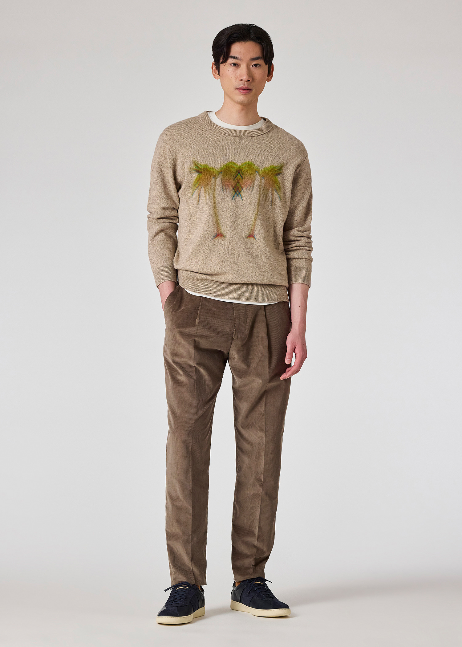 Ecru Marl 'Palm Tree' Merino Wool Sweater - 4