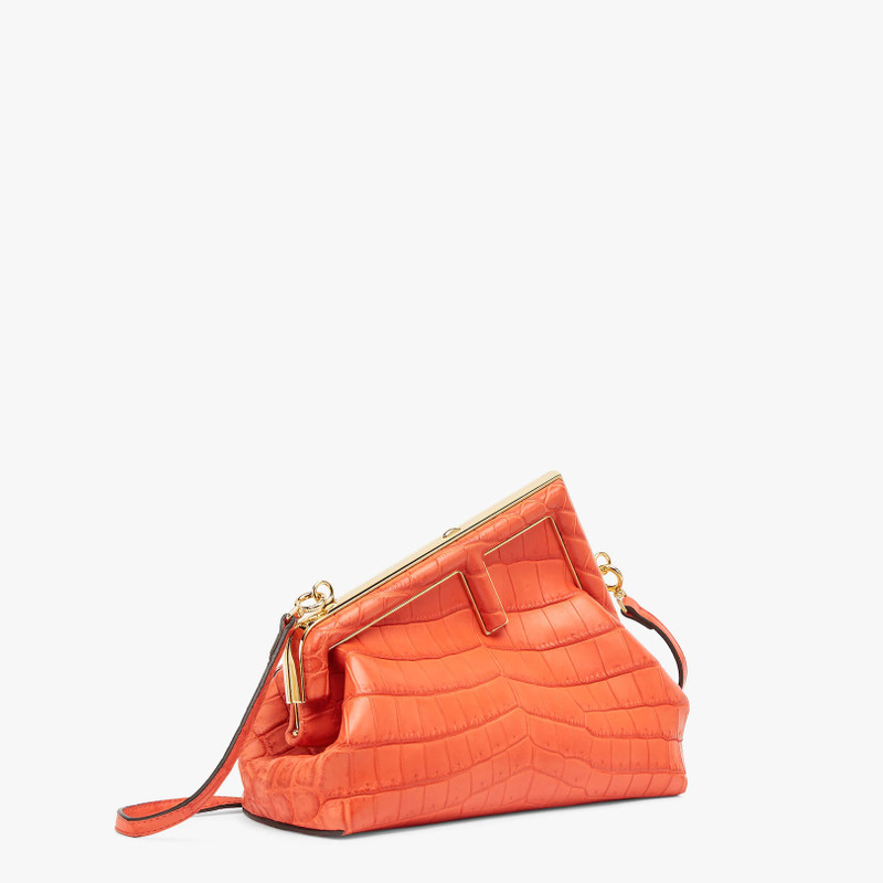 FENDI Small Fendi First bag in exquisite red crocodile leather with an oversized F metal clasp with tone o outlook