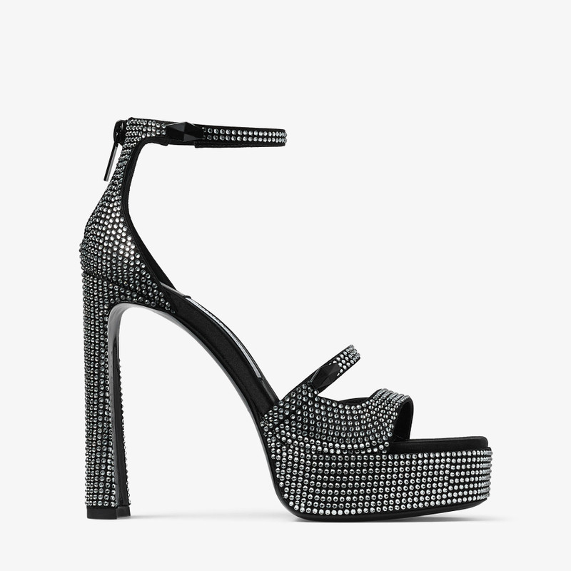 Claressa Platform 125 Black Satin Crystal Platform Sandals - 1