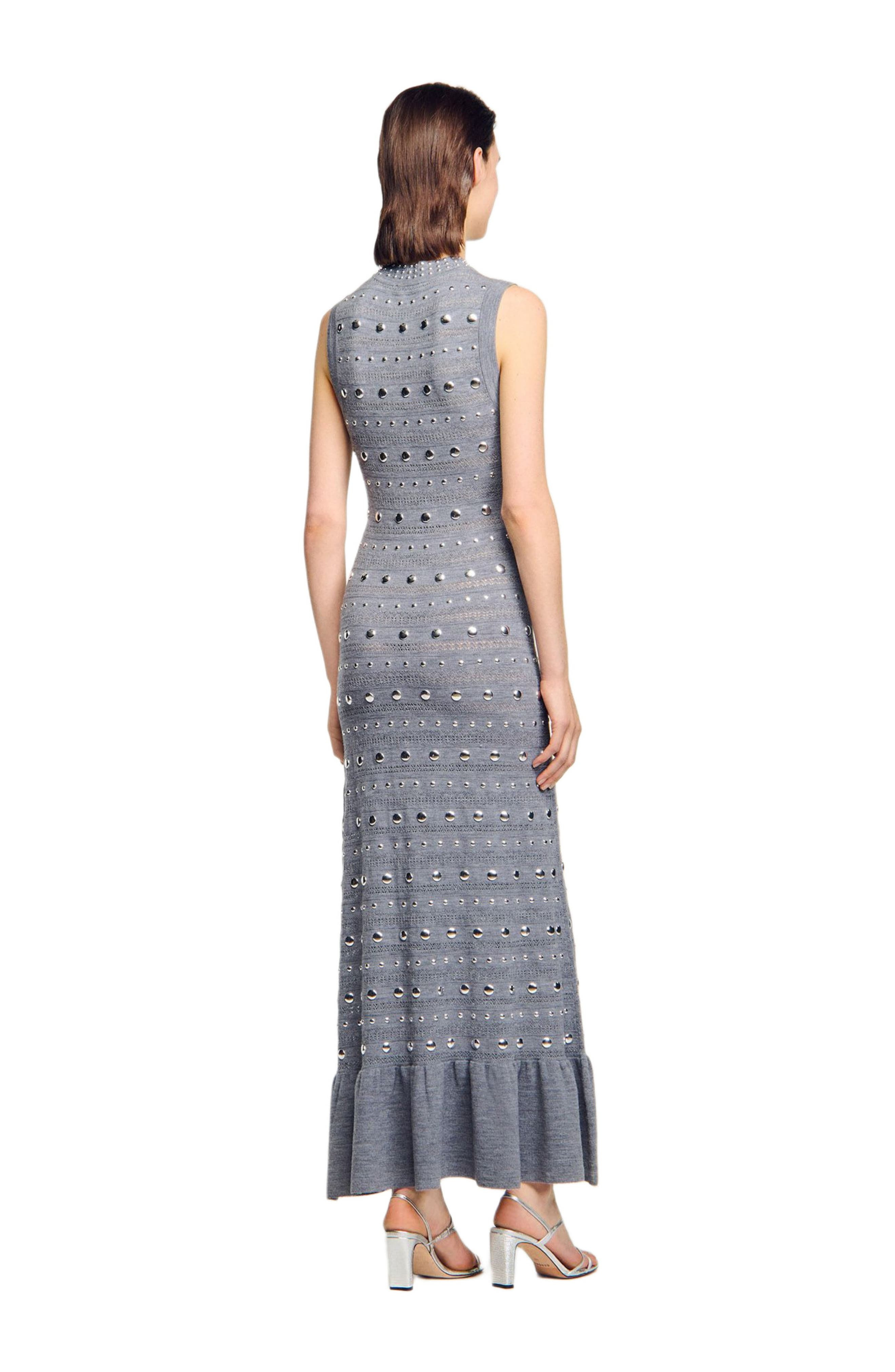 SANDRO Knit maxi dress with studs in Grey at Nordstrom - 2
