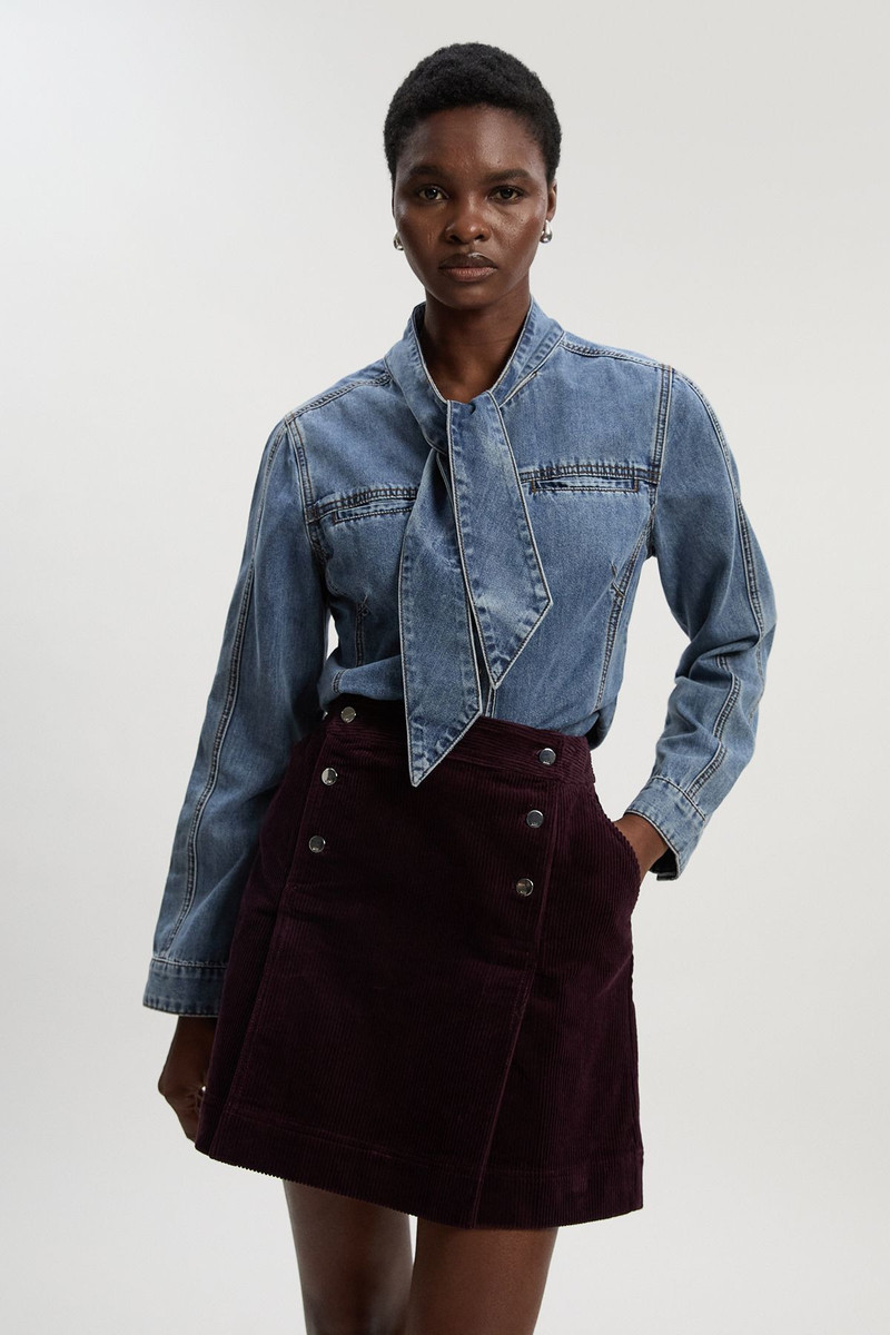 Cord Button Pleat Detail Mini Skirt 1