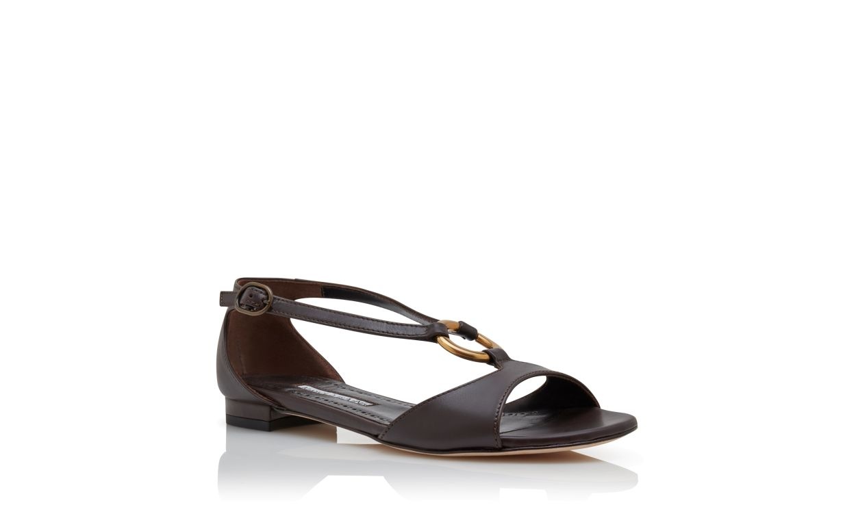 Black Calf Leather Flat Sandals - 3