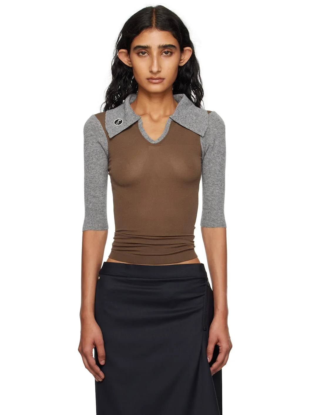 Khaki & Gray Larissa Knit Polo - 1