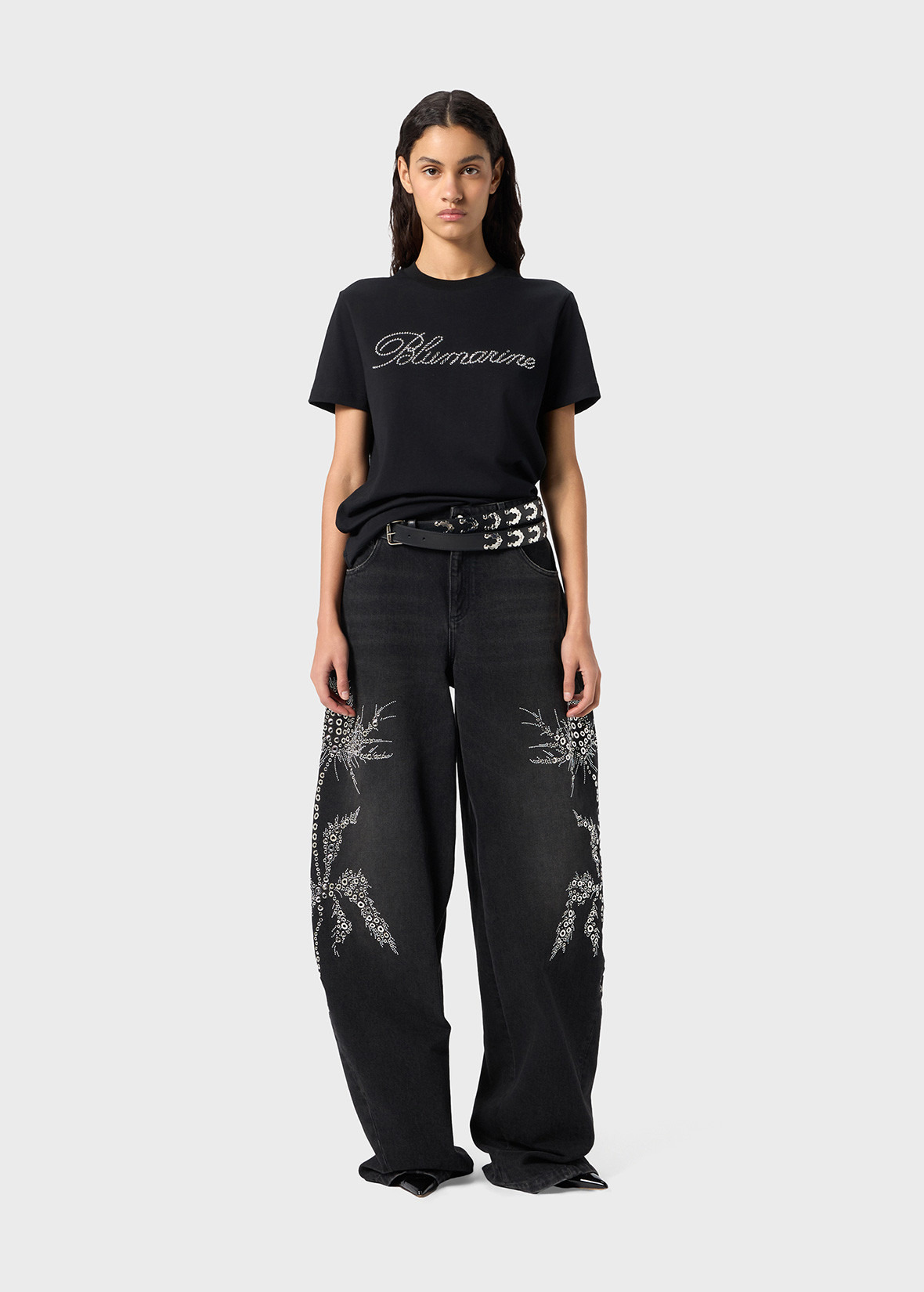 BAGGY JEANS WITH EMBROIDERY IN STONES AND STUDS - 2