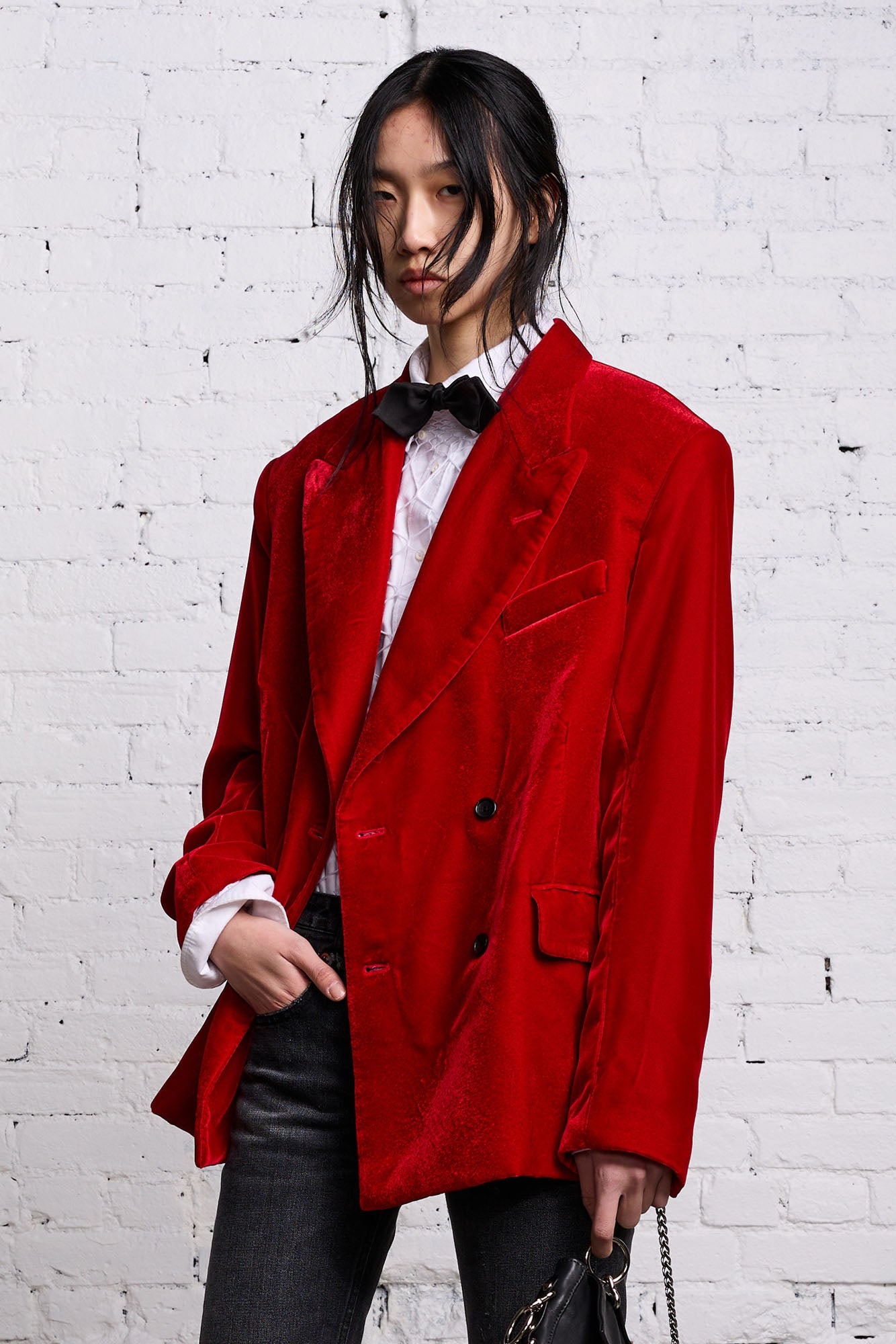 OVERSIZED RAGGED BLAZER - RED VELVET - 2