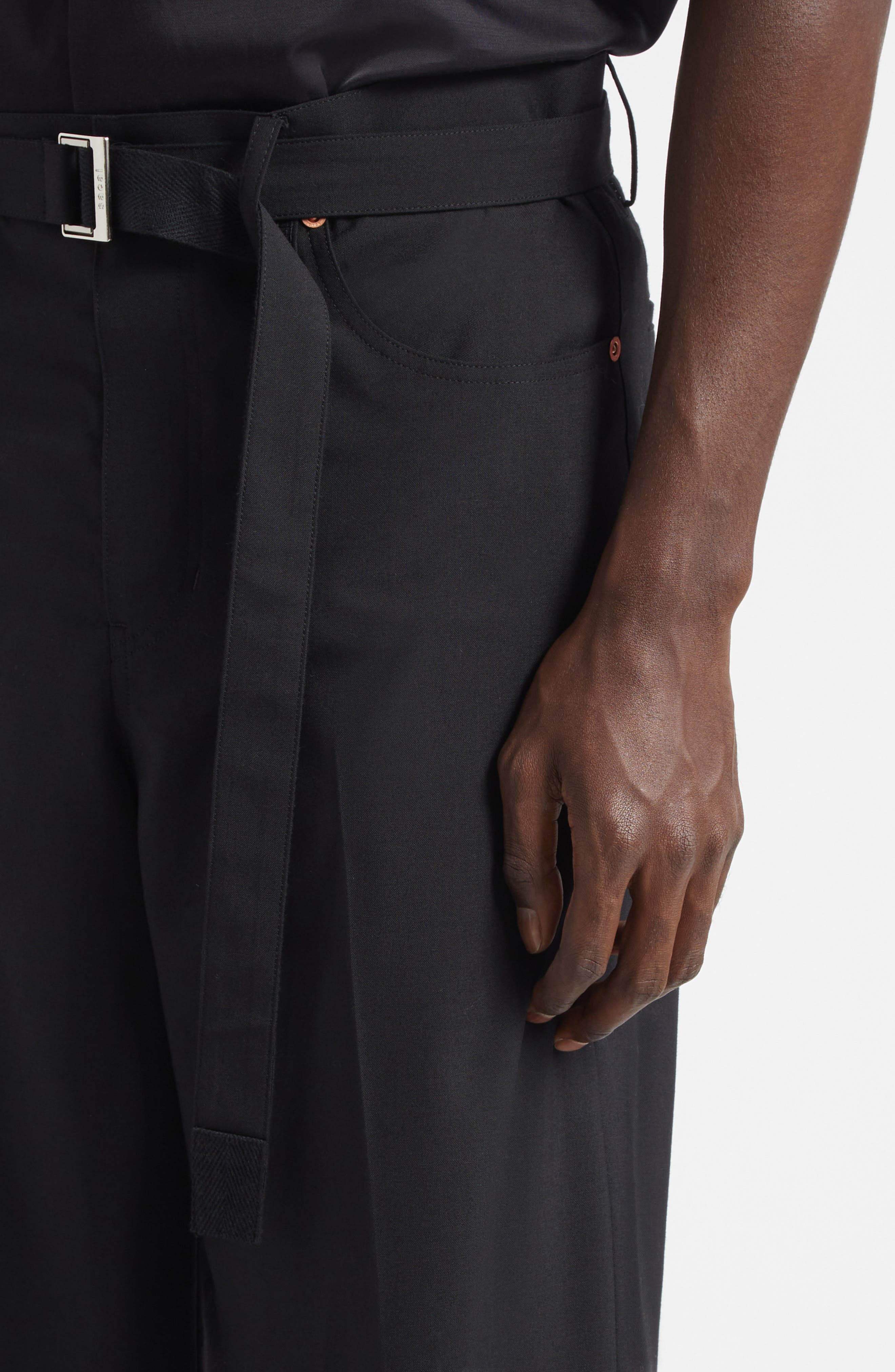 Sacai Belted Black Flat Front Five Pocket Pants at Nordstrom - 5