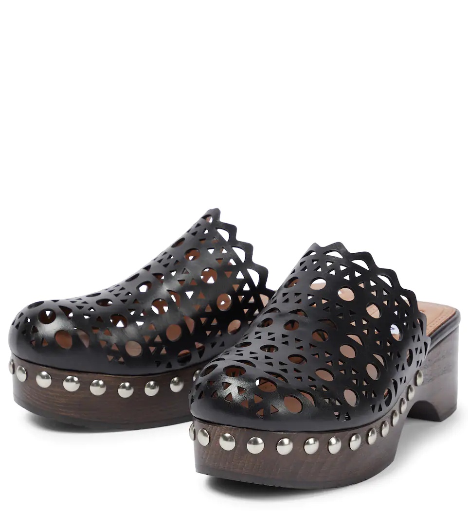 Laser-cut leather clogs - 5