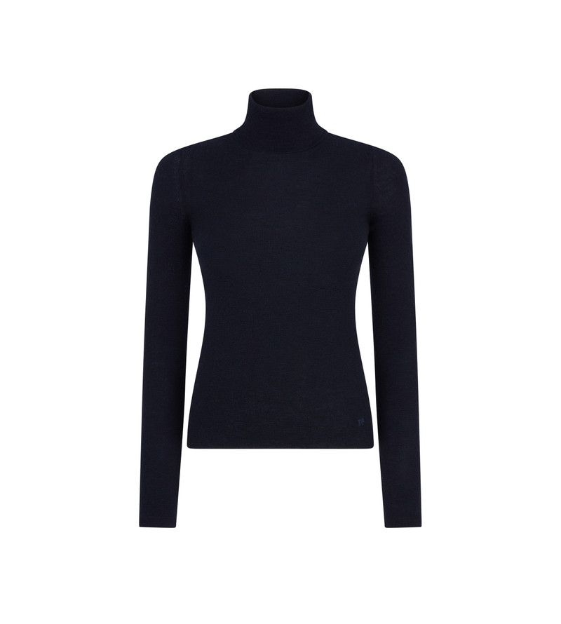 COMPACT FINE CASHMERE SILK KNIT TURTLENECK TOP - 1