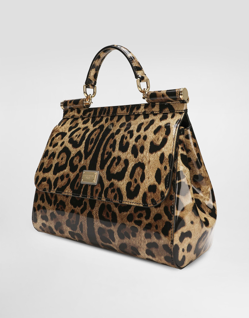 Medium Sicily bag in leopard-print polished calfskin 5