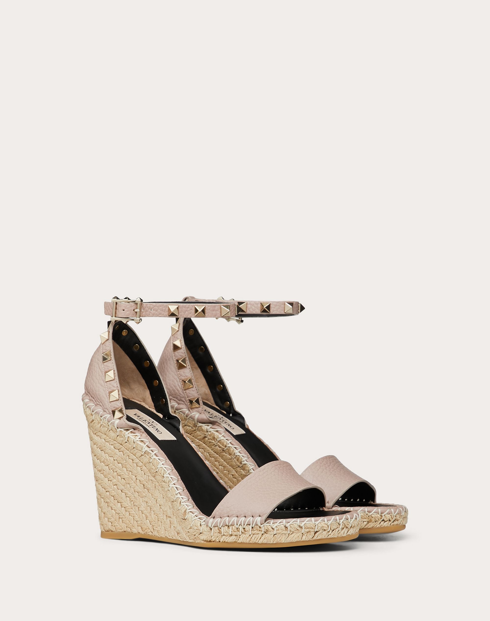 DOUBLE ROCKSTUD GRAINY CALFSKIN WEDGE SANDAL 95 MM - 2