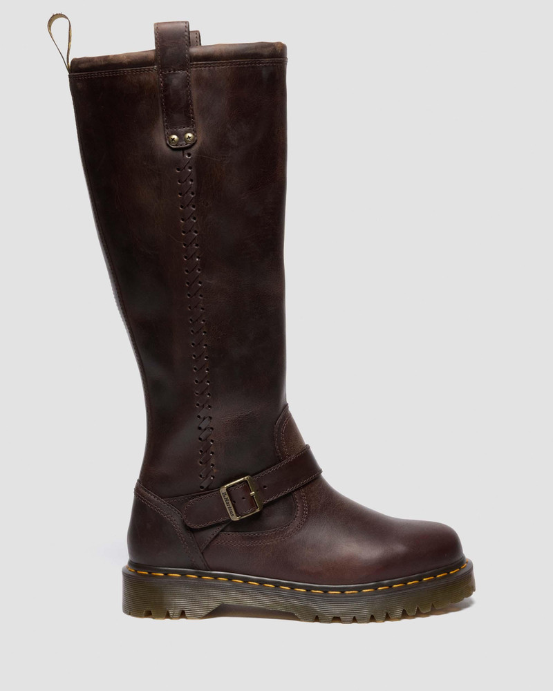 Anistone Knee High Crazy Horse Leather Biker Boots - 1