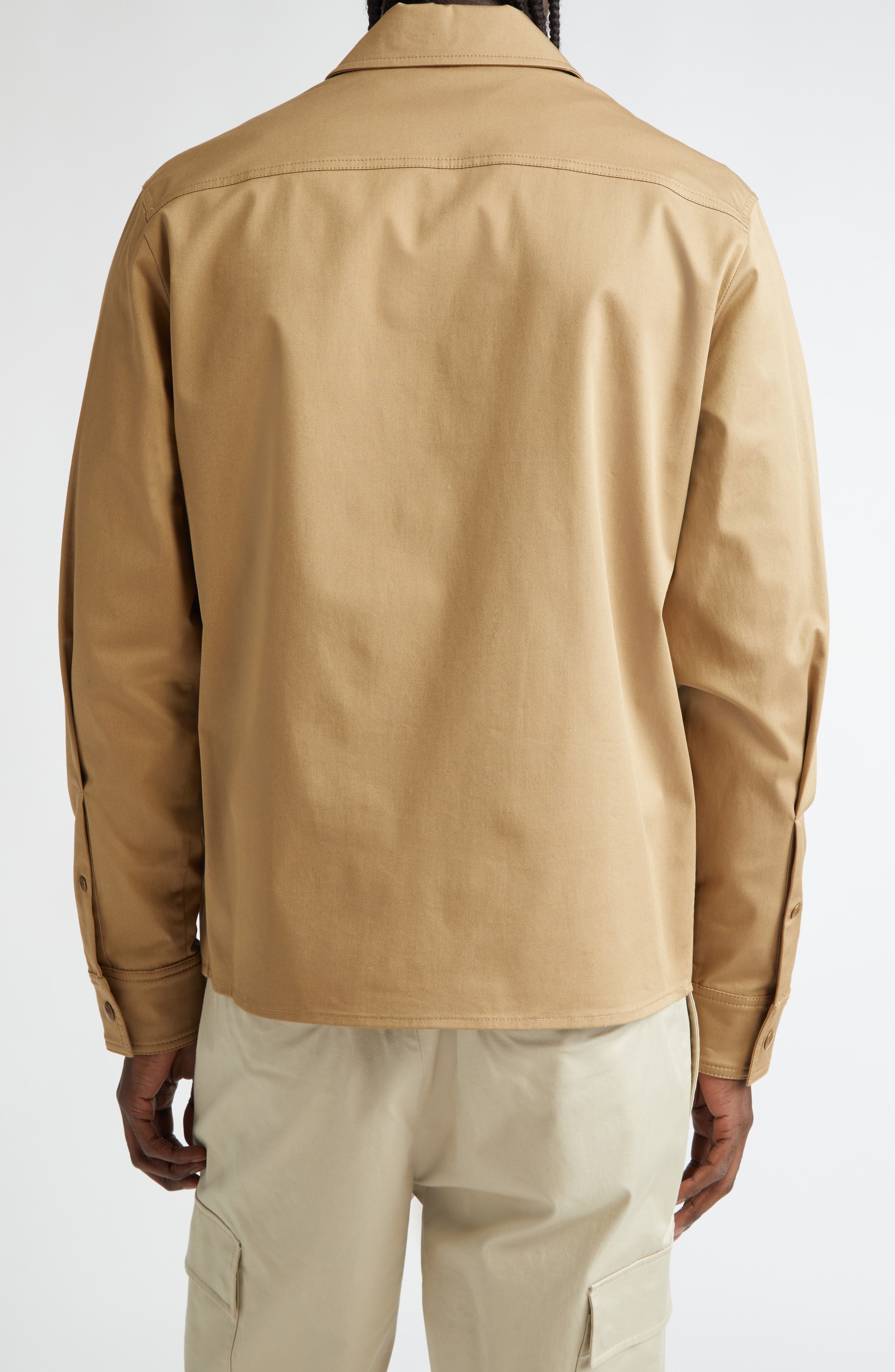 Moncler Camicia Stretch Cotton Zip Shirt Jacket in Caramel at Nordstrom - 2