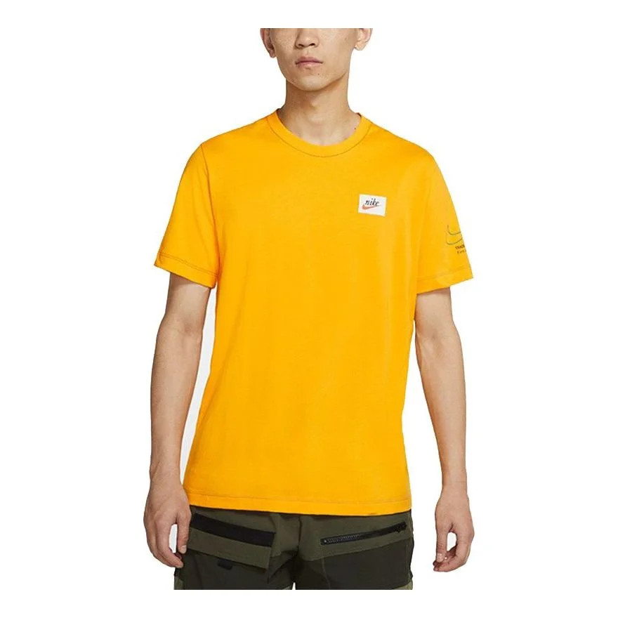Men's Nike Nsw Tee Swoosh 50 Lbr Casual Sports Breathable Printing Short Sleeve Gold Color T-Shirt D - 1