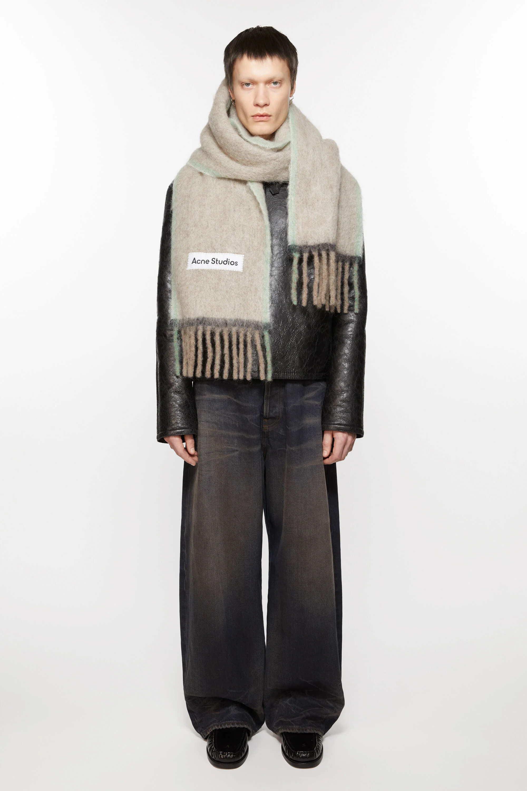Wool mohair scarf - Narrow - Beige/grey - 3