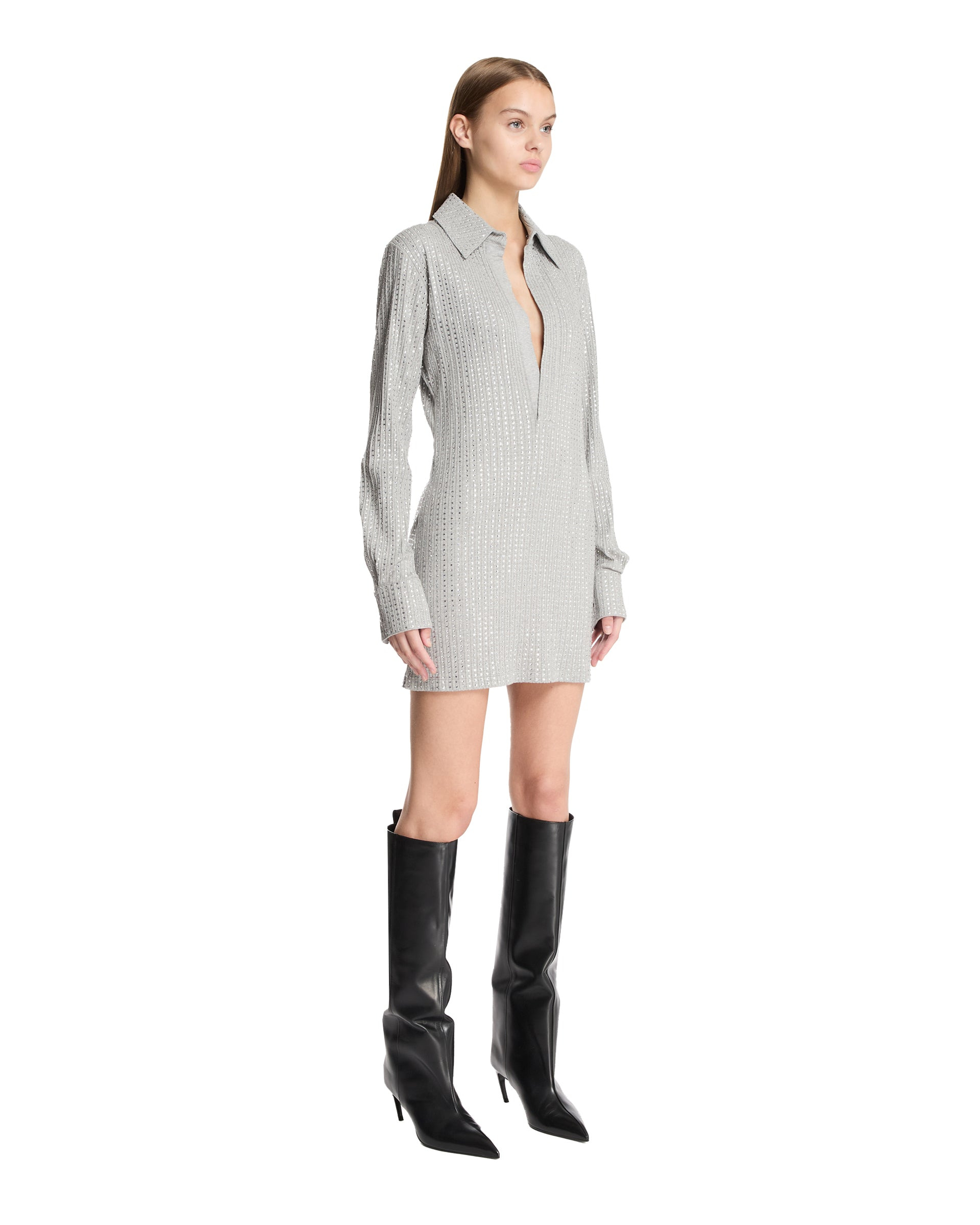 Gray Rhinestone Shirt Dress - 4