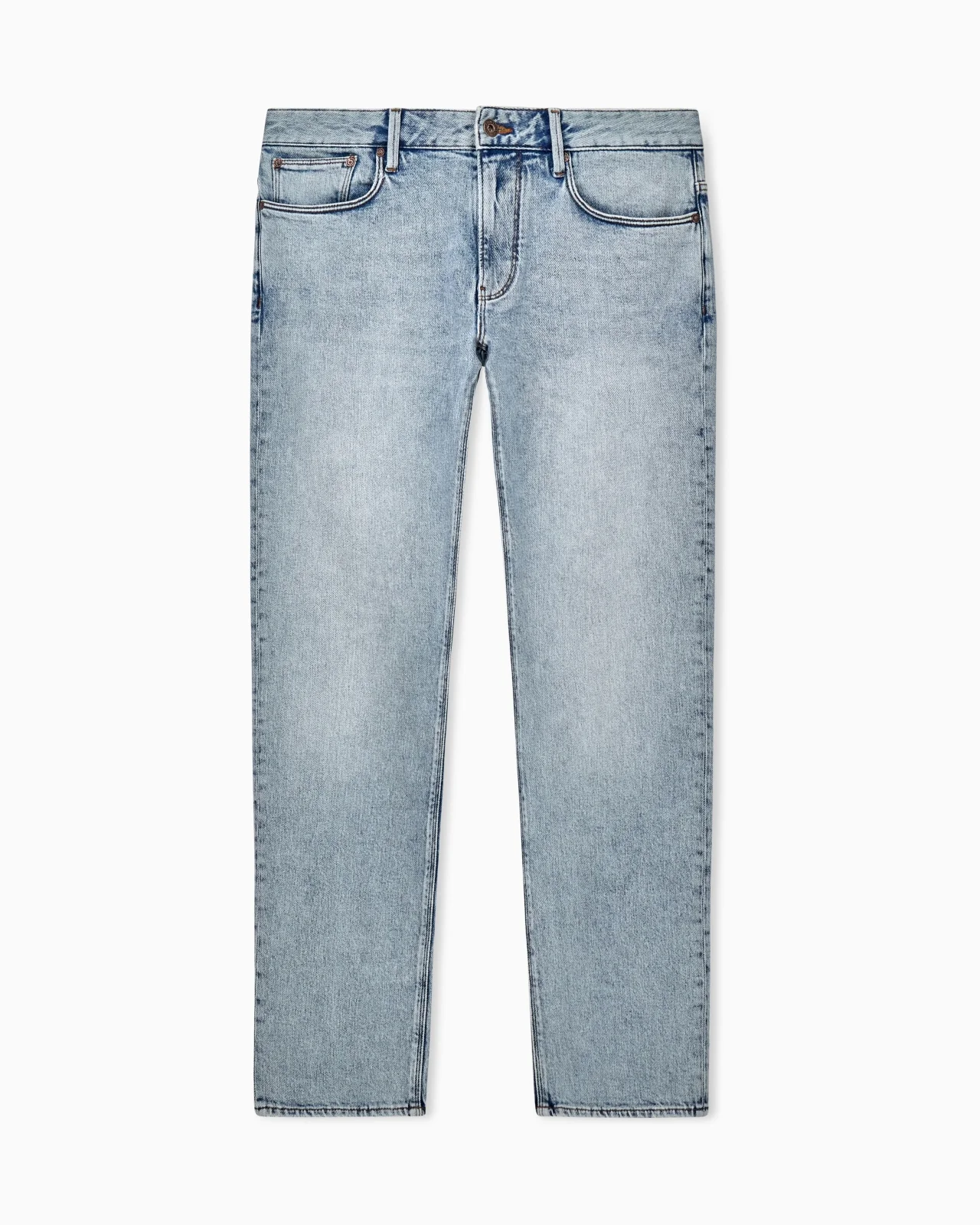 FIVE-POCKET SLIM FIT STONE-WASHED JEANS WITH METALLIC LOGO - 1