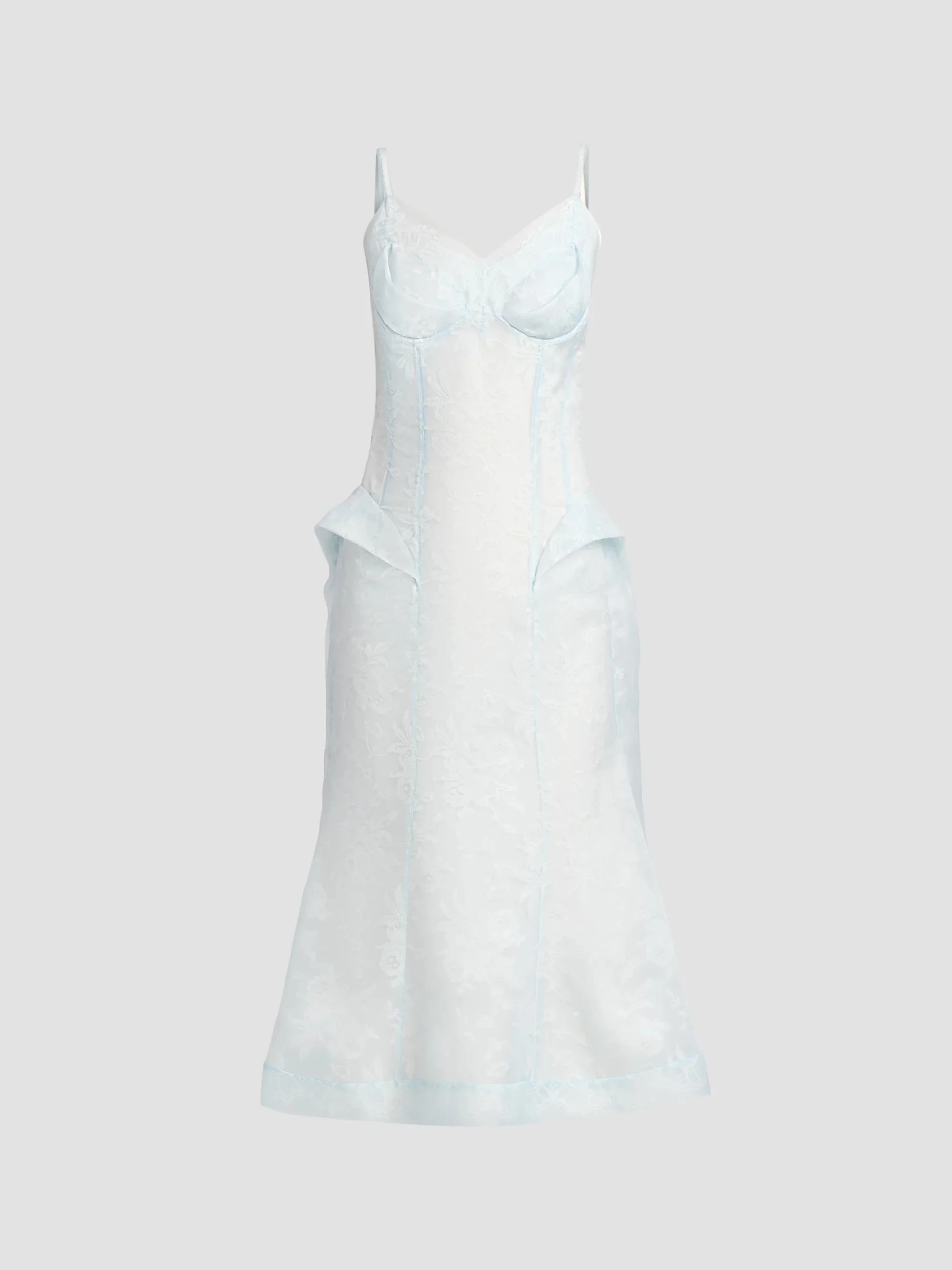 Women's Peplum Silk Lace Cocktail Dress - Glass Blue - 1