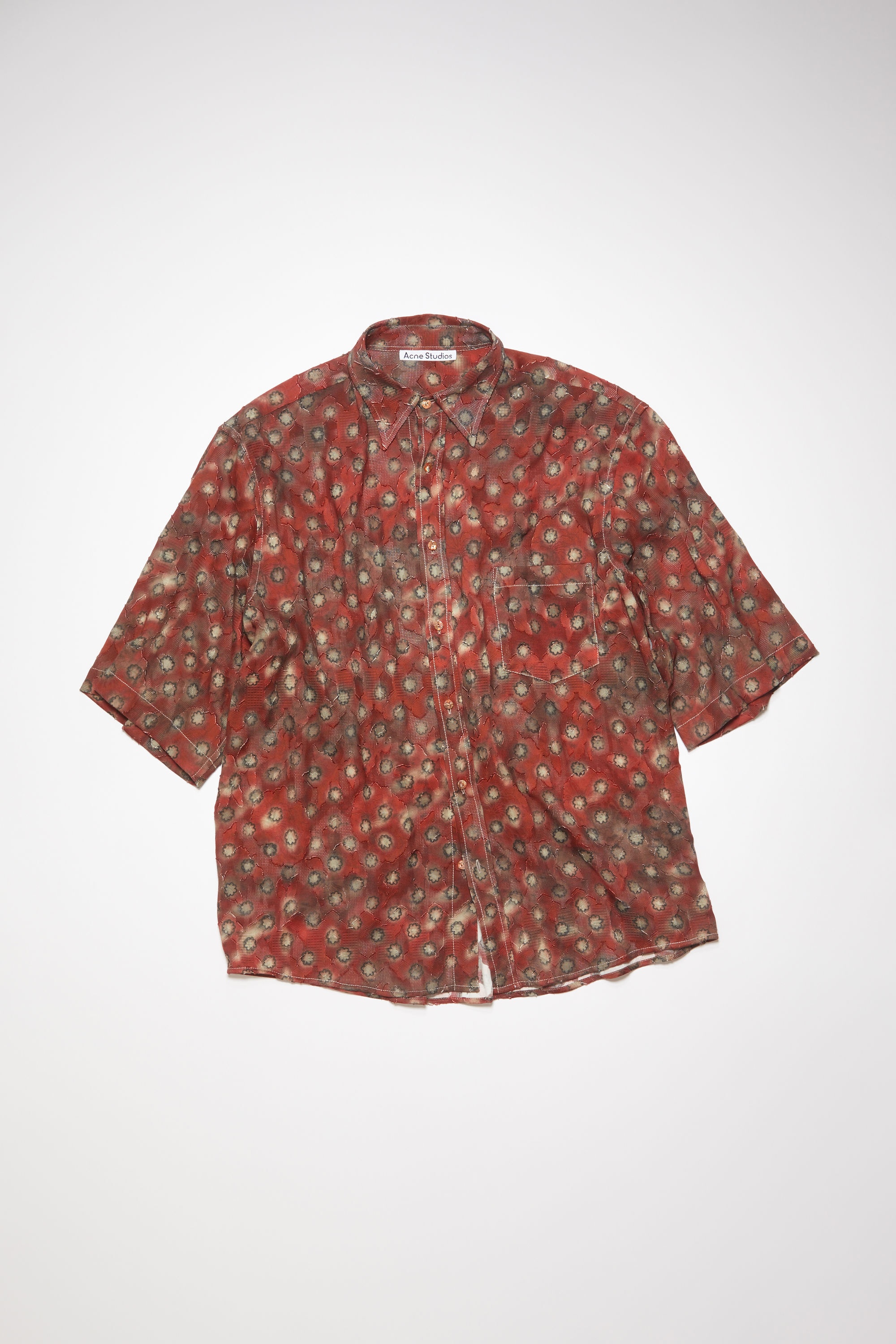 Printed button-up shirt - Dark red/grey - 1