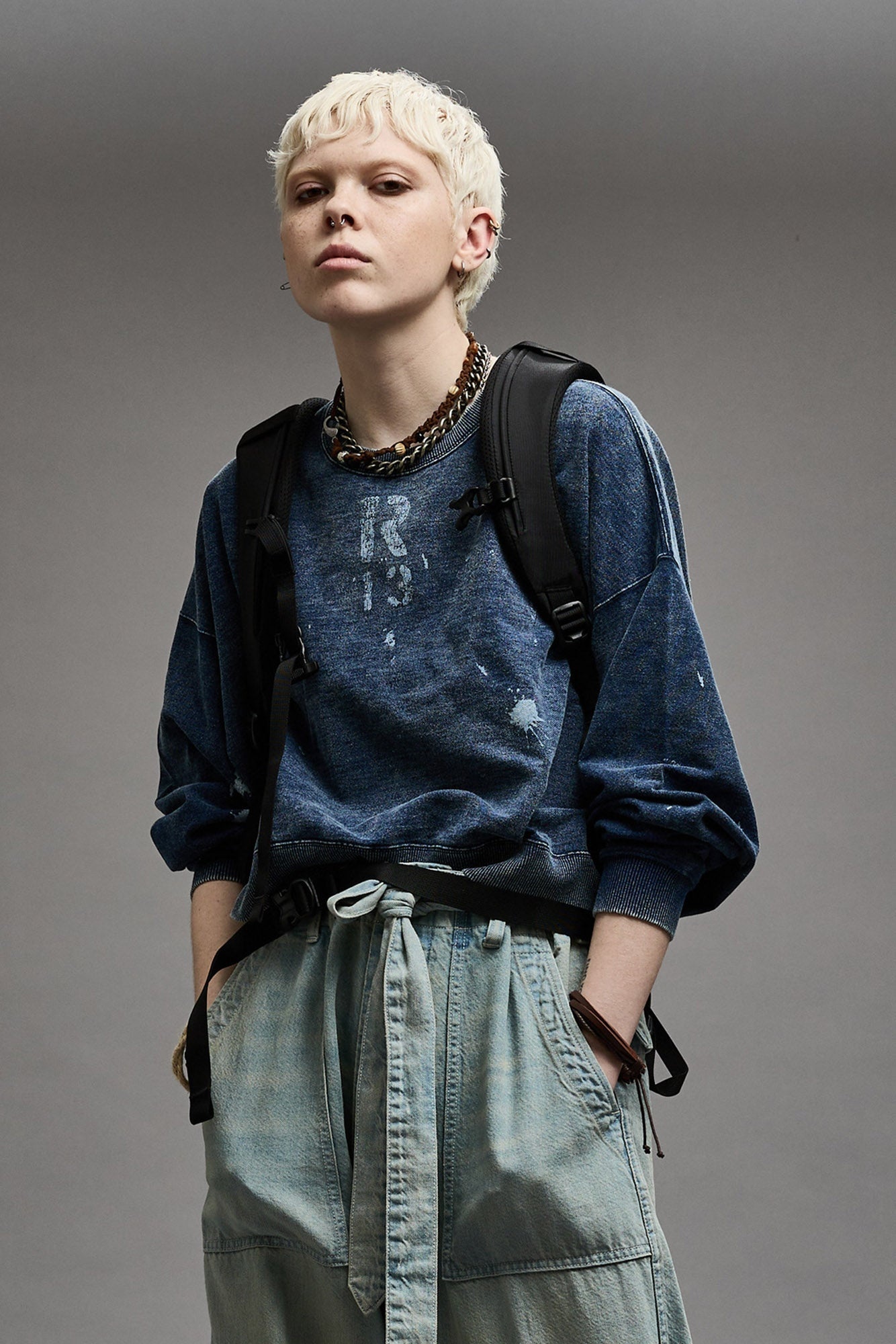 CROPPED R13 CREWNECK - INDIGO BLUE - 3