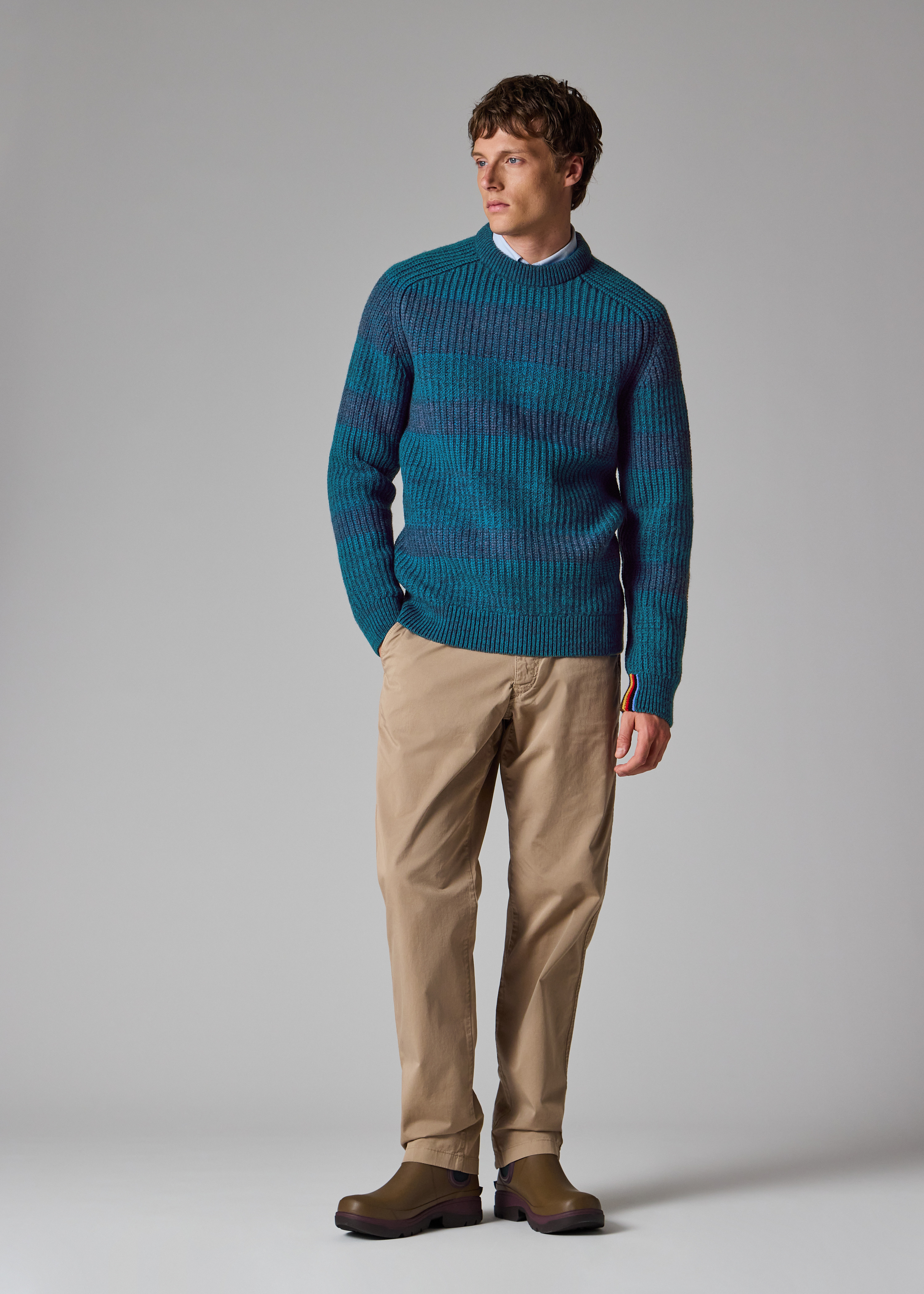 Paul Smith loves Barbour - Rosette Blue Saddle Crew Neck Sweater - 6