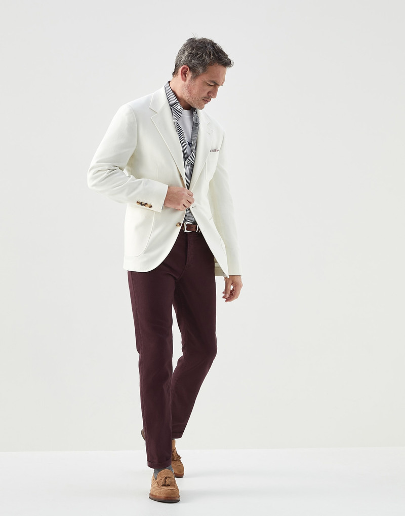 Carded wool, cashmere and silk diagonal deconstructed blazer with patch pockets 5