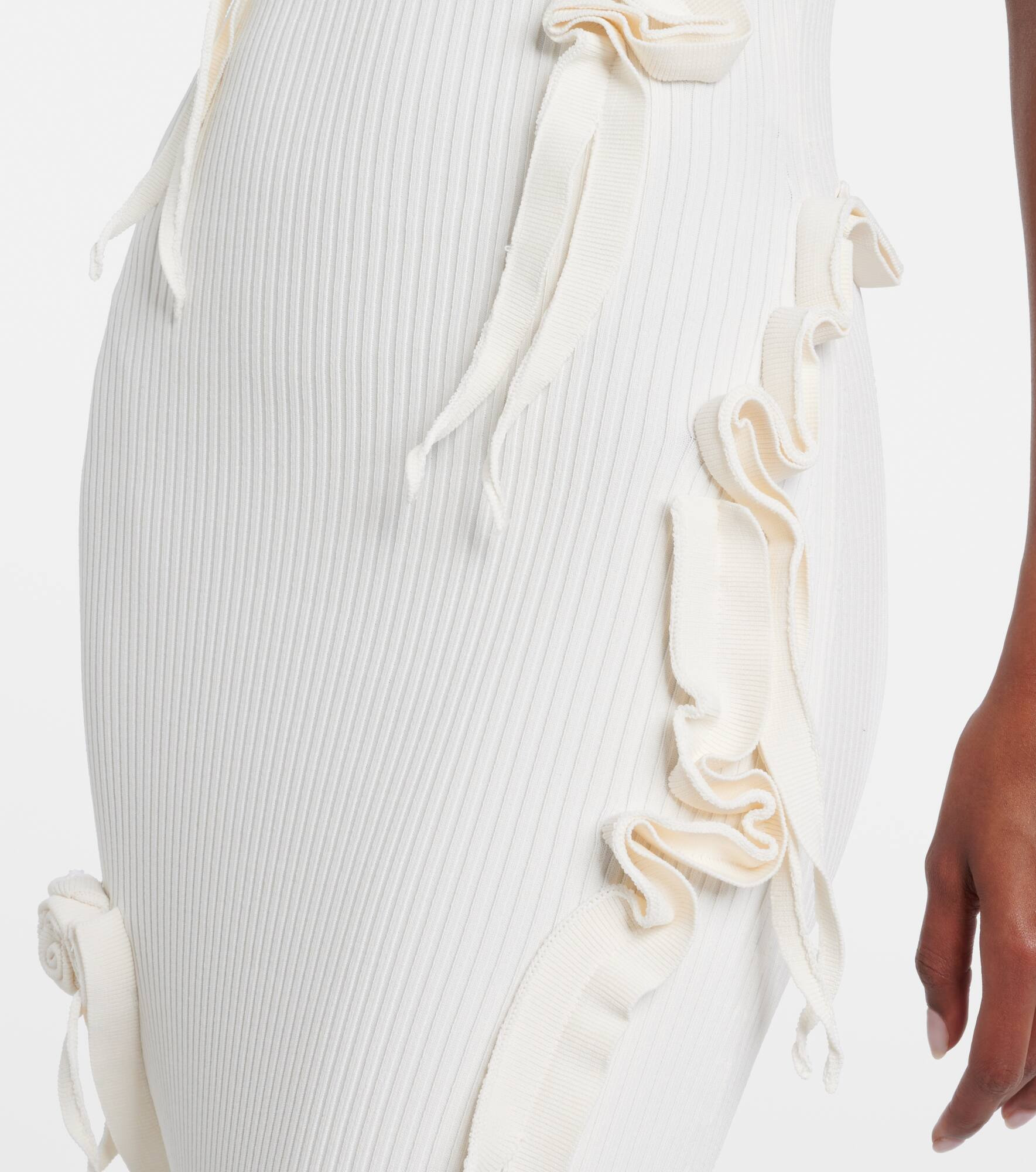 Floral-appliqué ribbed-knit maxi dress - 5