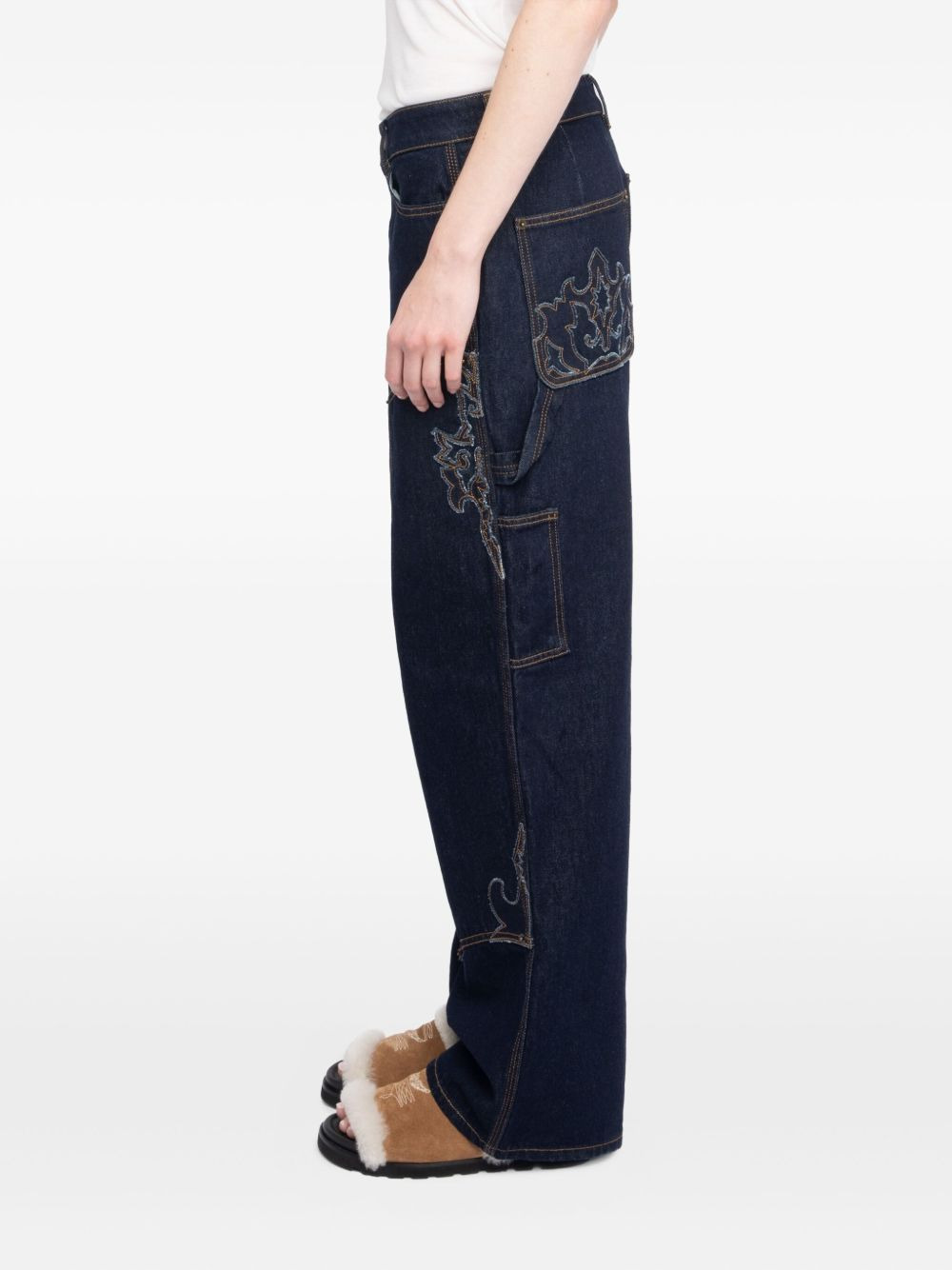embroidered-details wide-leg jeans - 4