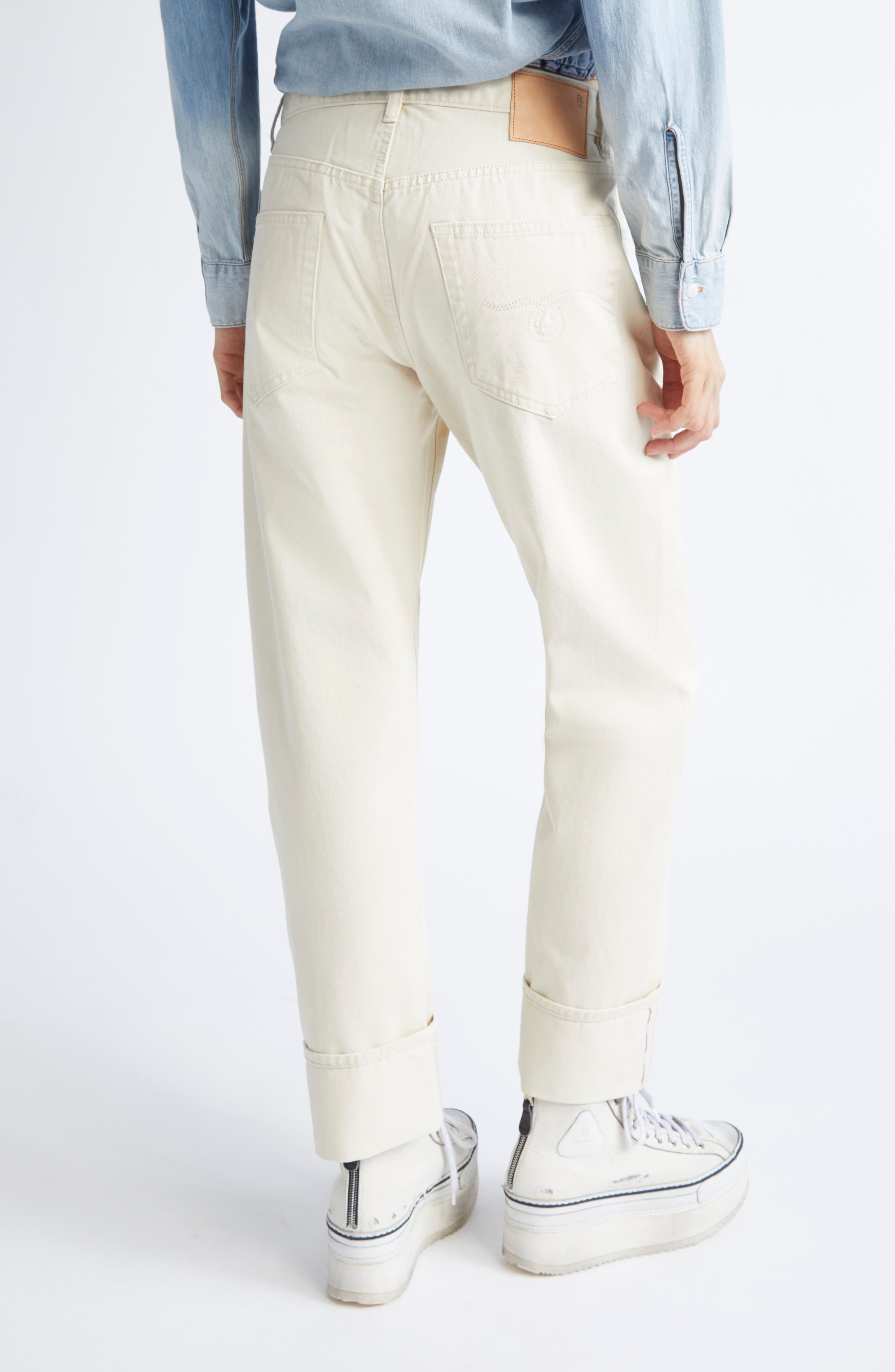 R13 Cuffed X-Boyfriend Jeans in Bone White Selvedge at Nordstrom - 3