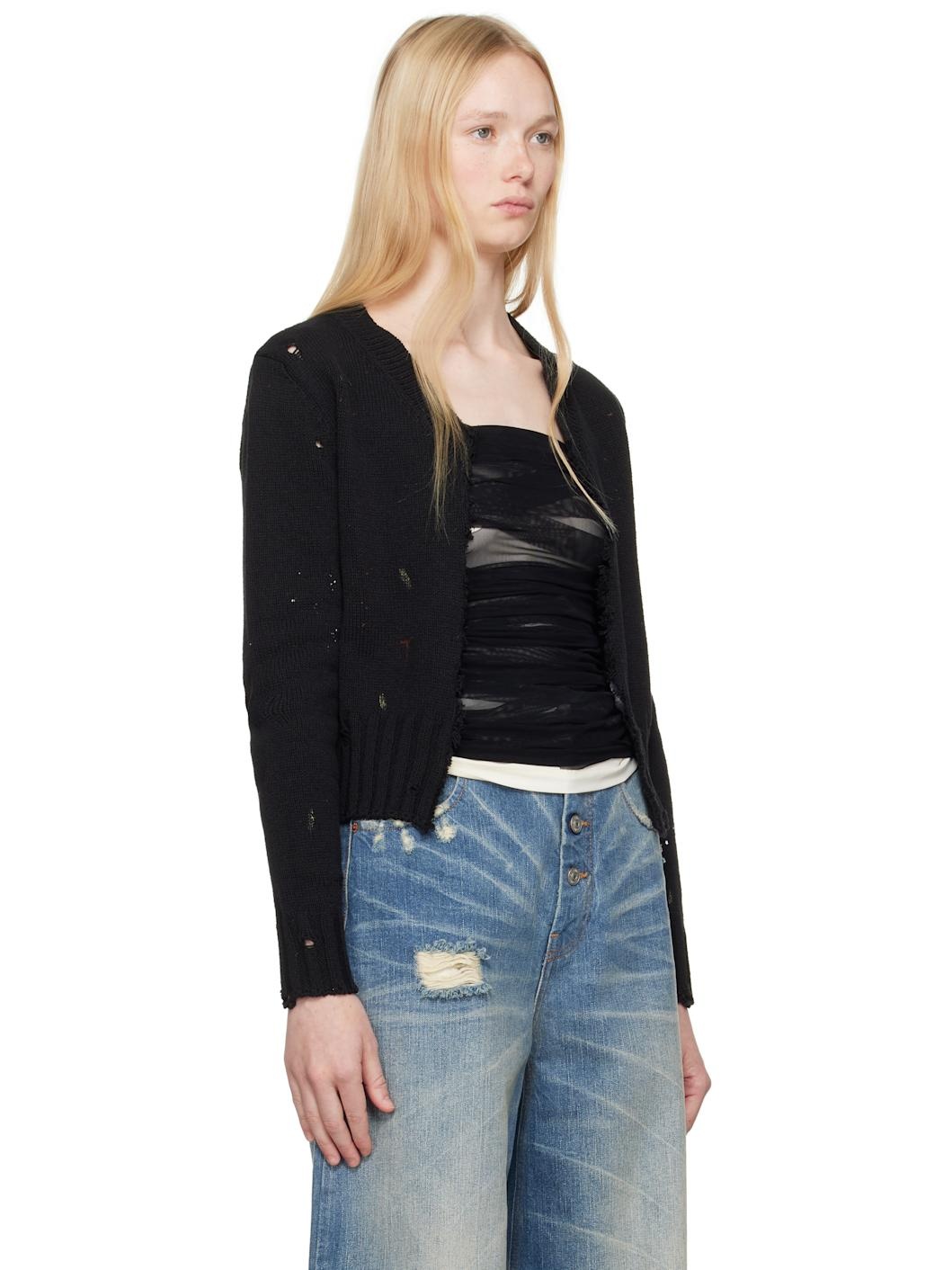 Black Paint Knit Cardigan - 2