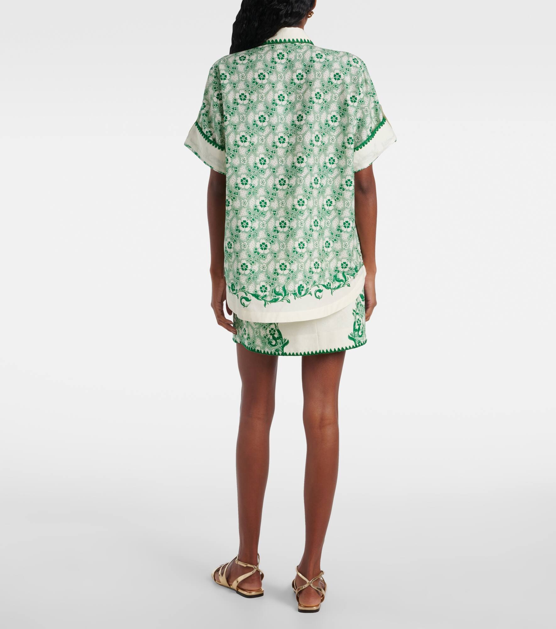 Olive printed cotton and silk shirt - 3