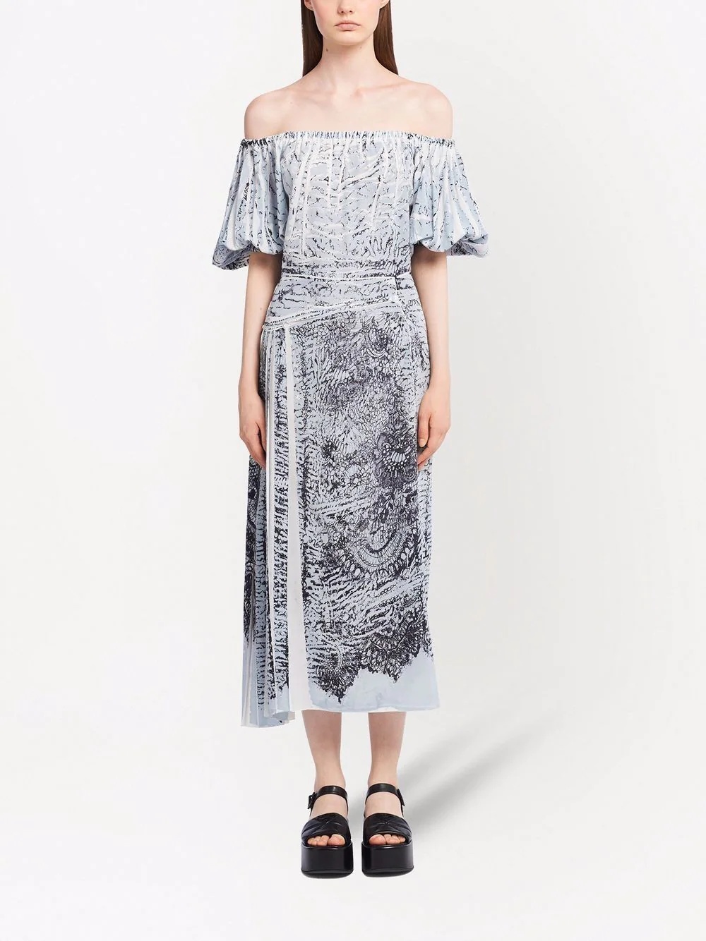 coral-print silk midi dress - 2