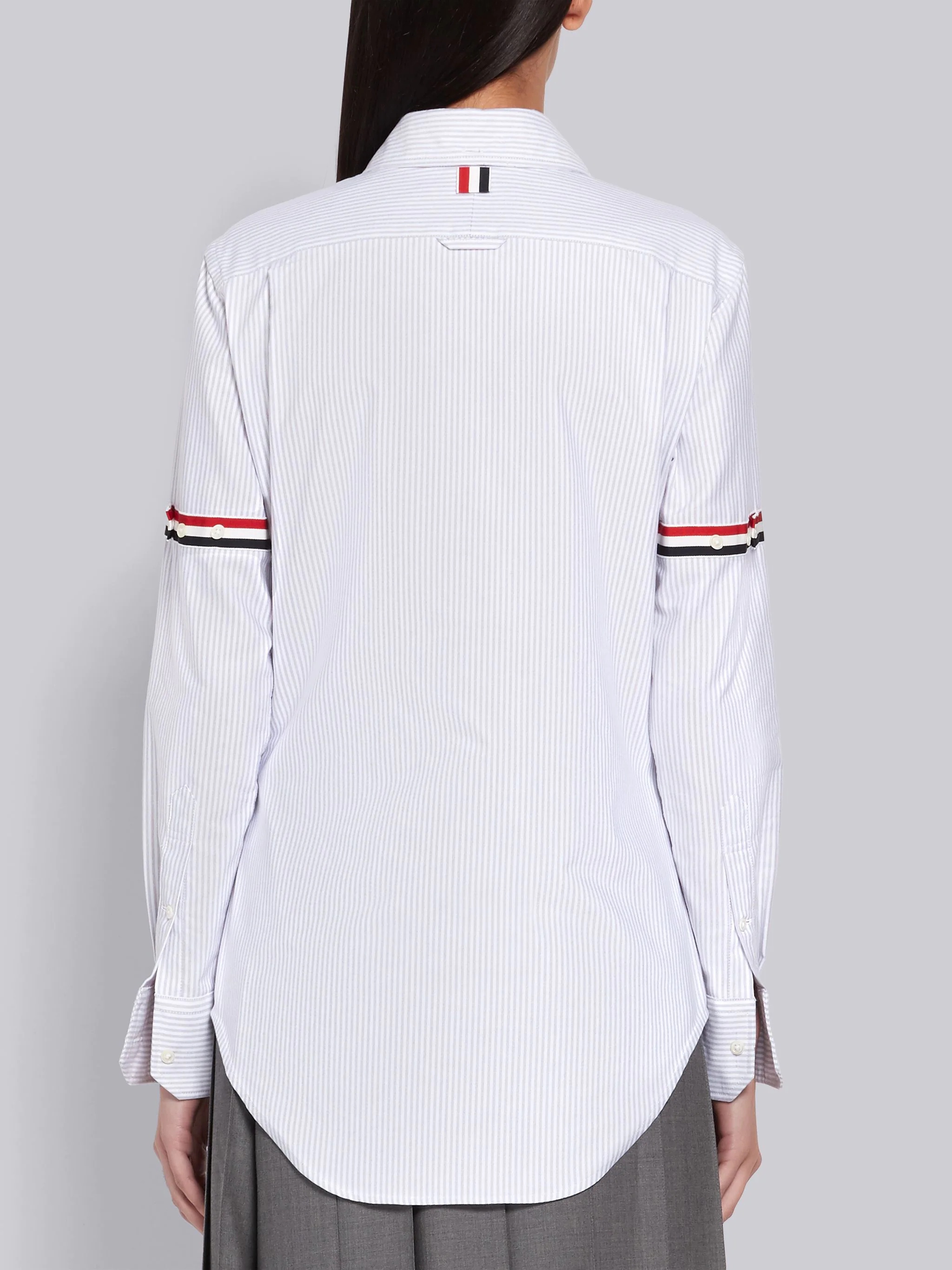 Medium Grey University Stripe Oxford Grosgrain Armband Long Sleeve Shirt - 4