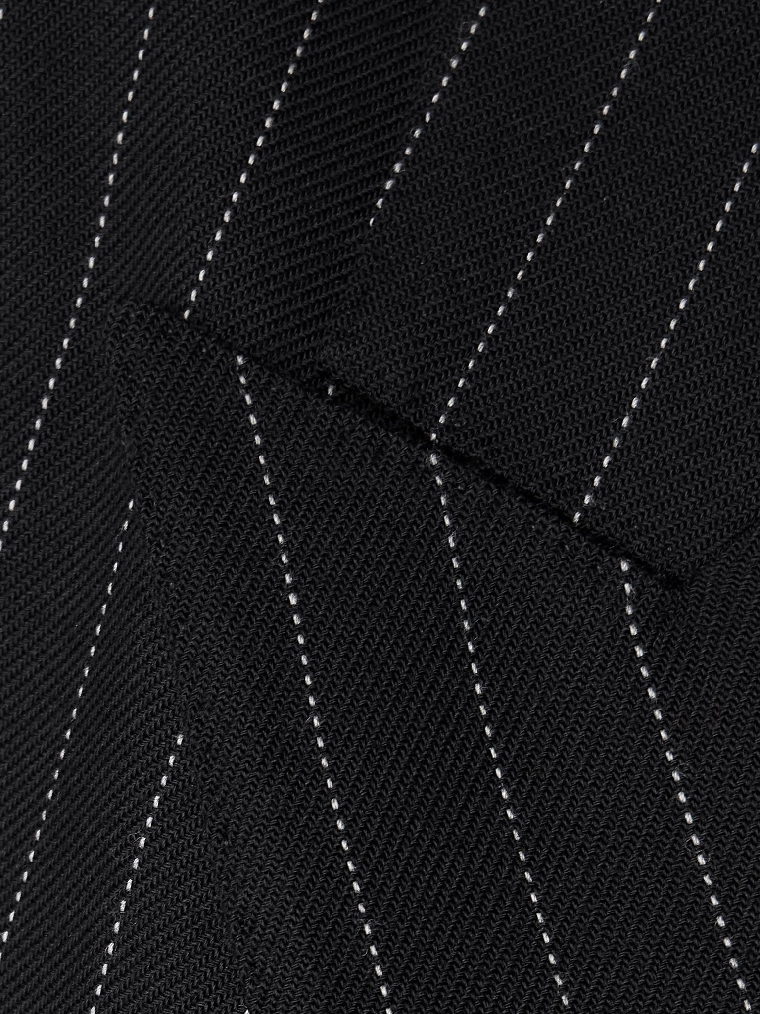 Belted pinstriped wool coat Black - 5