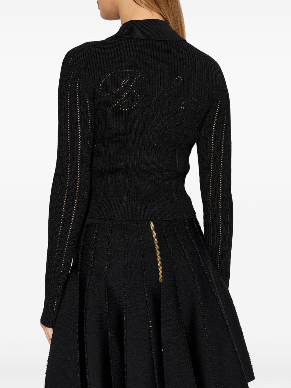 openwork-detailed ribbed-knit cardigan - 4
